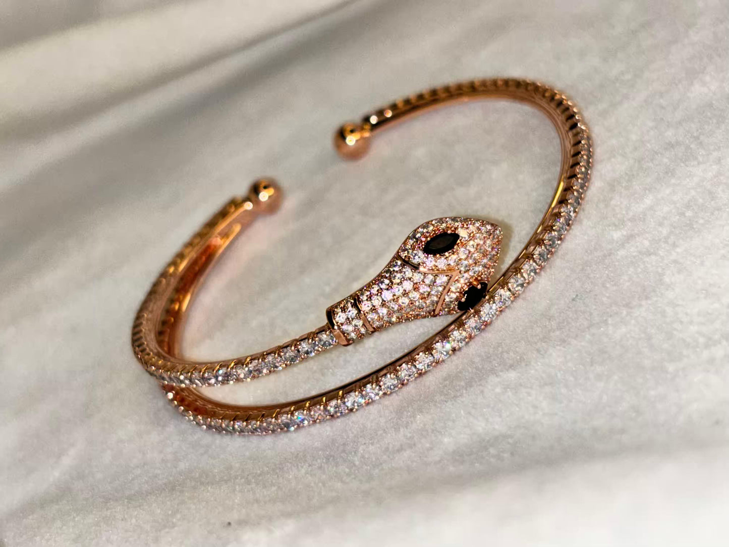 Snake Twine Studded Premium Kada Bracelet Bangle - Rose Gold Plated
