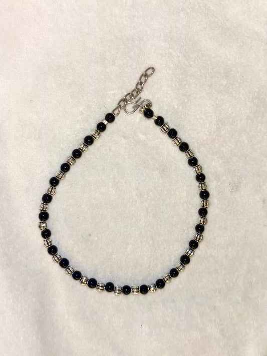 Silver Black Balls Premium Anklet Payal with Silver hooks