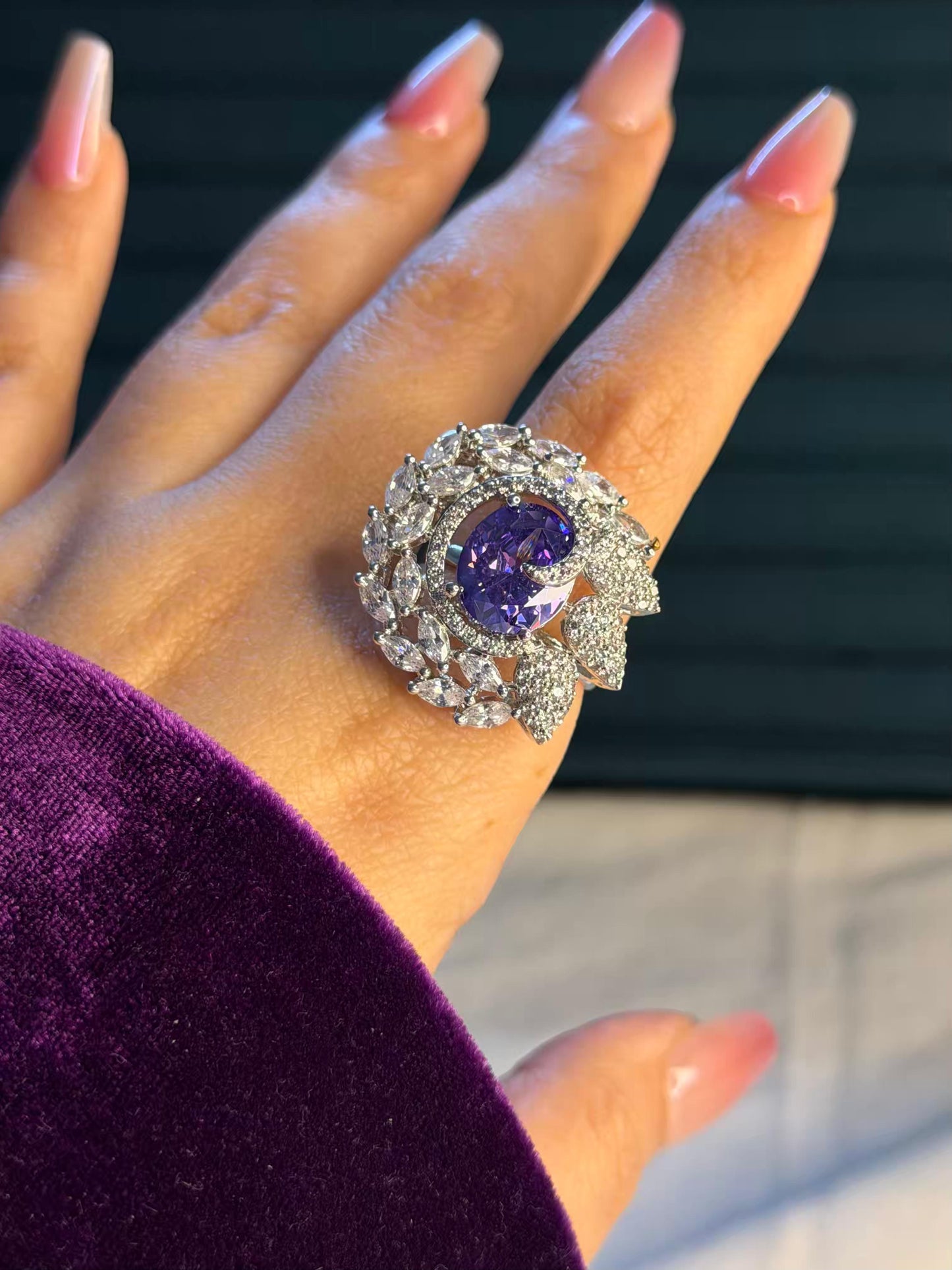 Lavender Whirl Silver Plated Premium Ring (Adjustable)