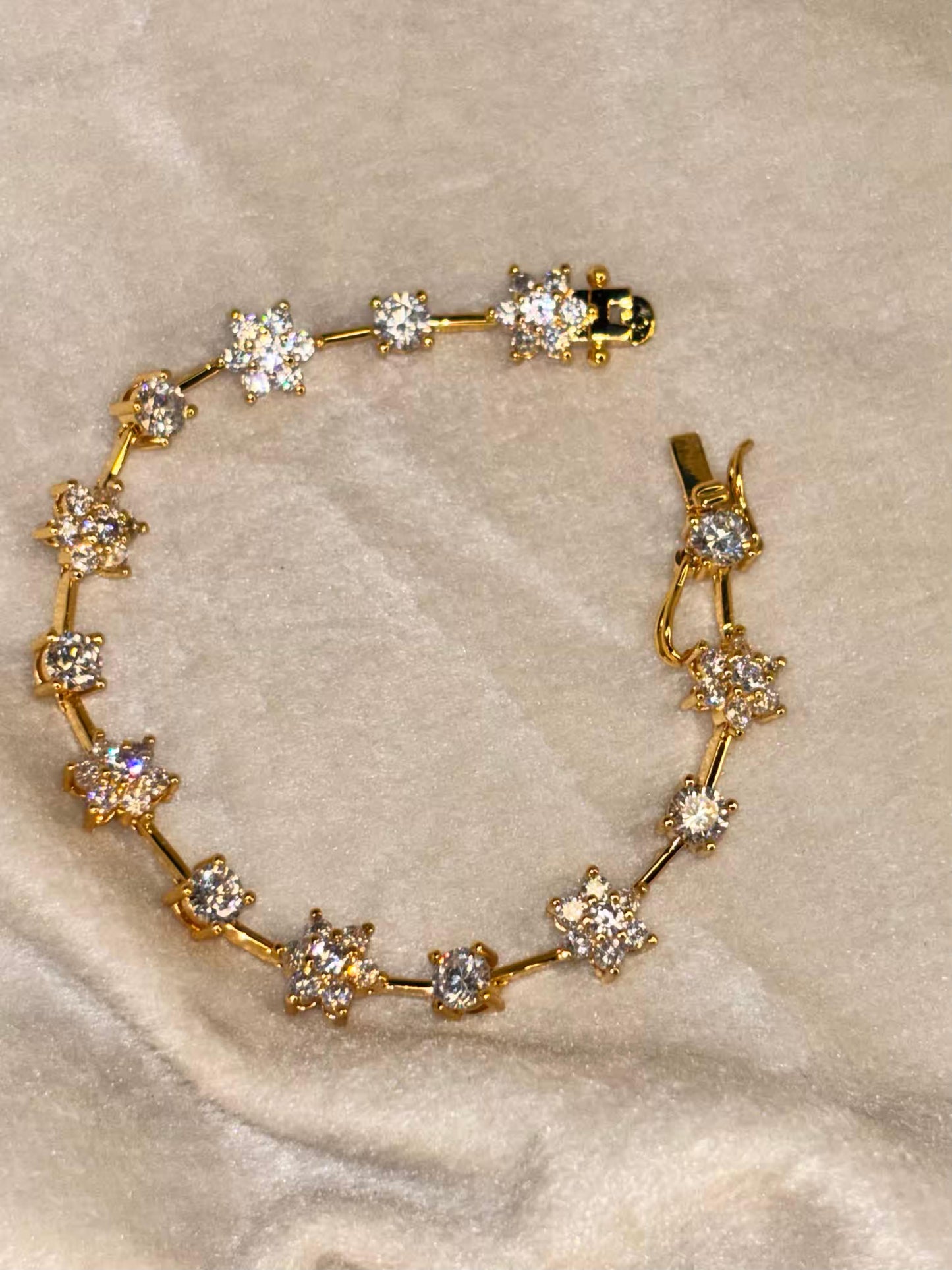 White Floral Gem Studded 18K Gold plated Premium Tennis Bracelet