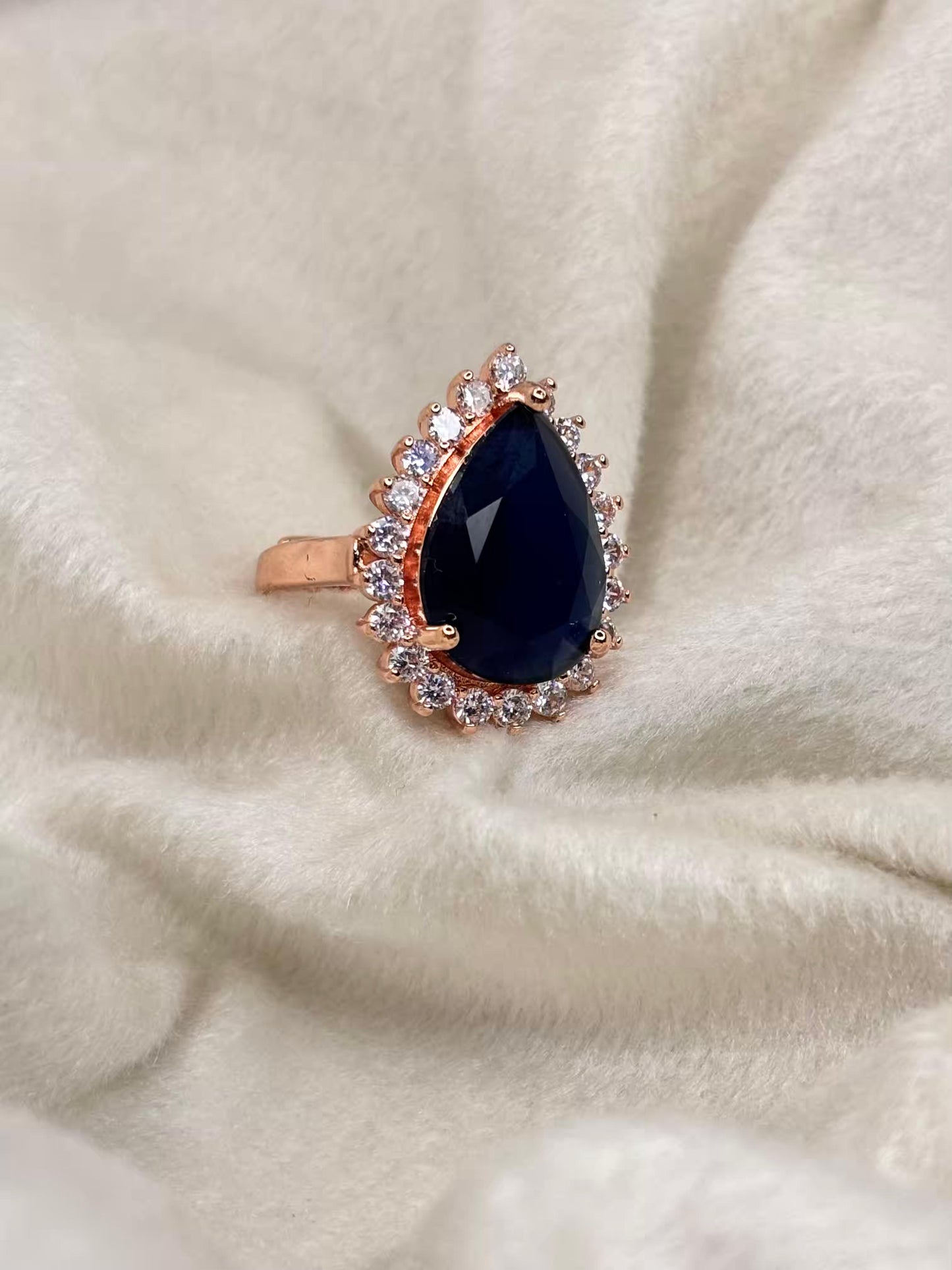 Oval Sapphire Studded Rose Gold Plated Premium Ring