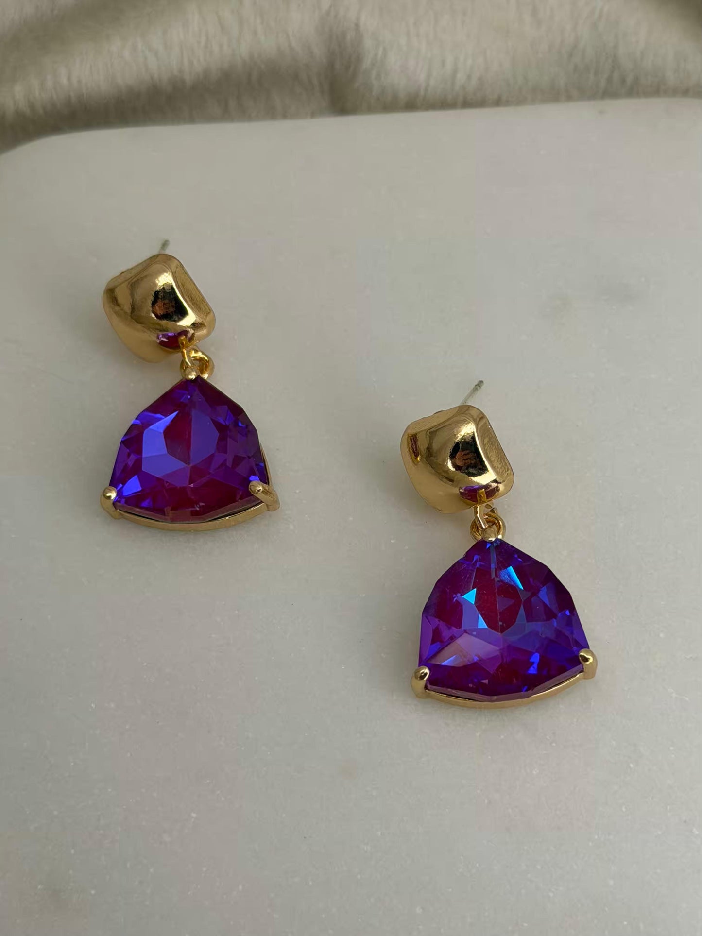 Purple Crystal Styled Gold Plated Earrings