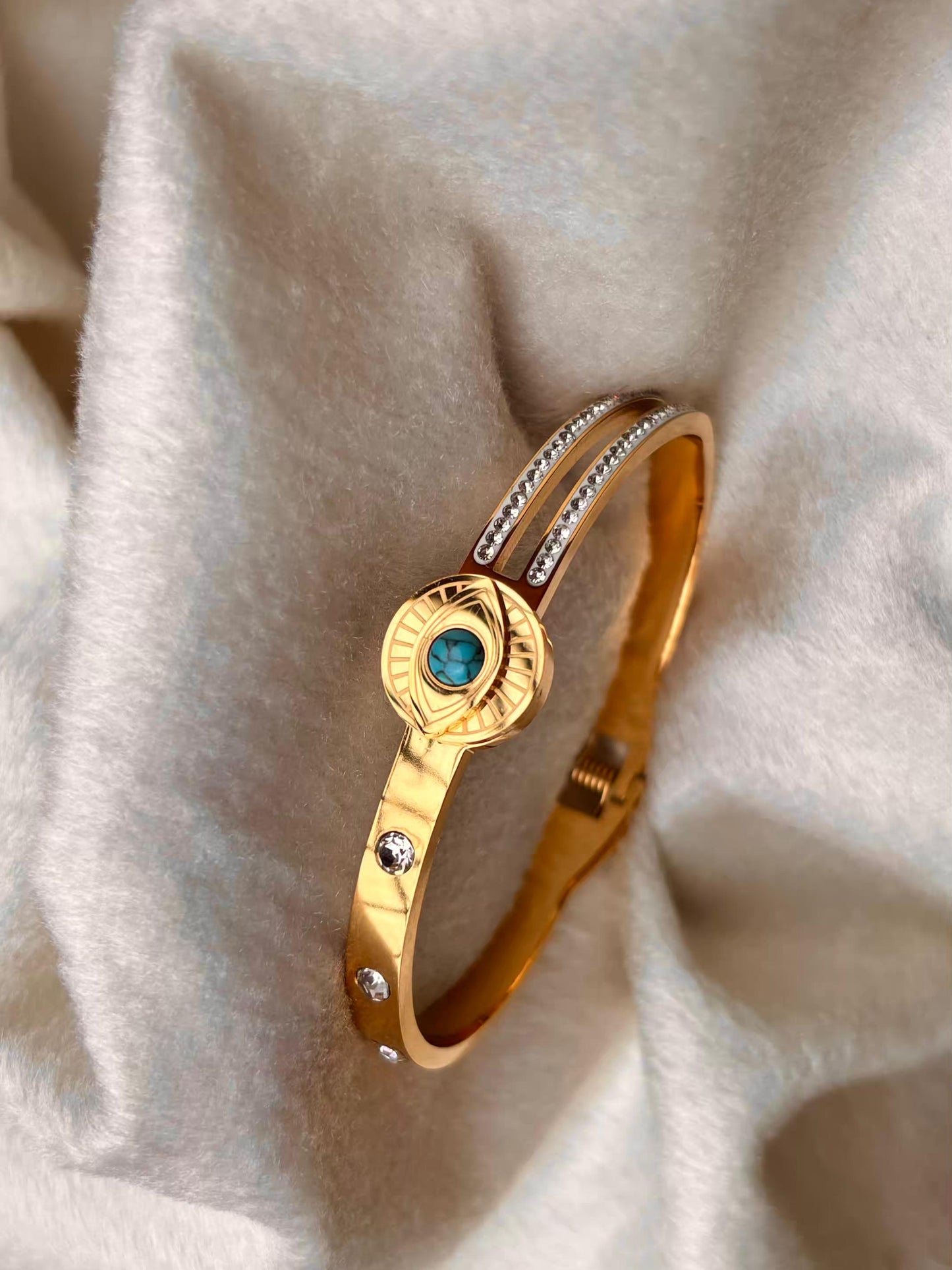 For Thin Wrist Turquoise Eye Bangle 18K Gold plated Premium Bangle 2.2 - 2.4 Size