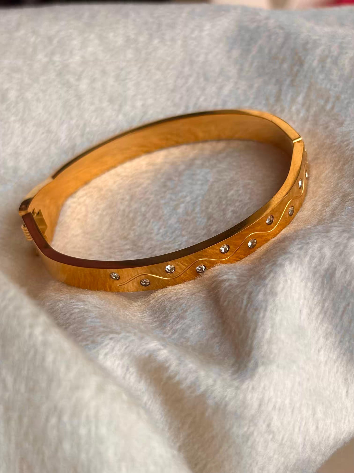 For Thin Wrist Studded Band 18K Gold plated Premium Bangle 2.2 - 2.4 Size