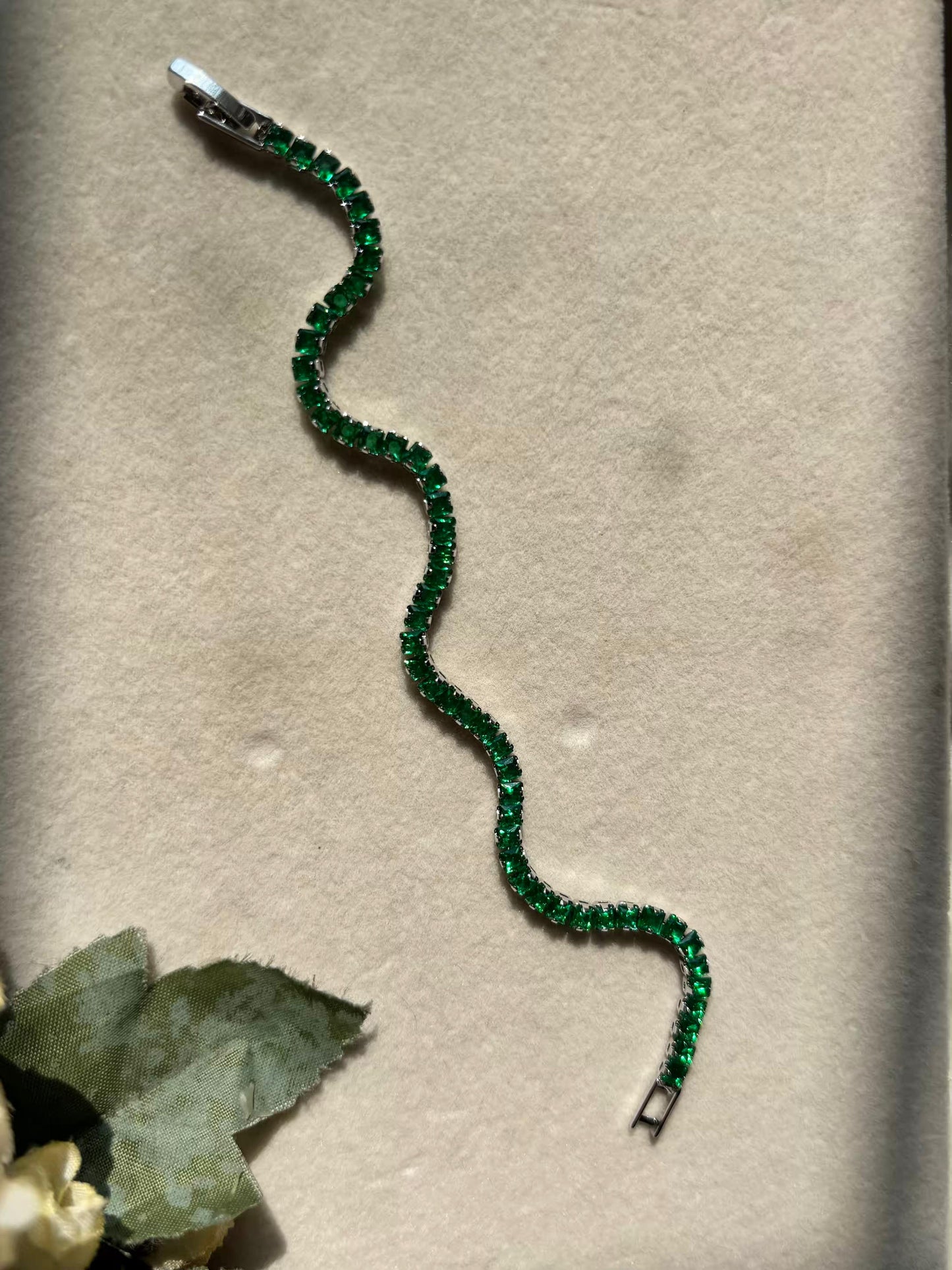 Medium Size Sparkle Green Premium Silver Plated Tennis Bracelet