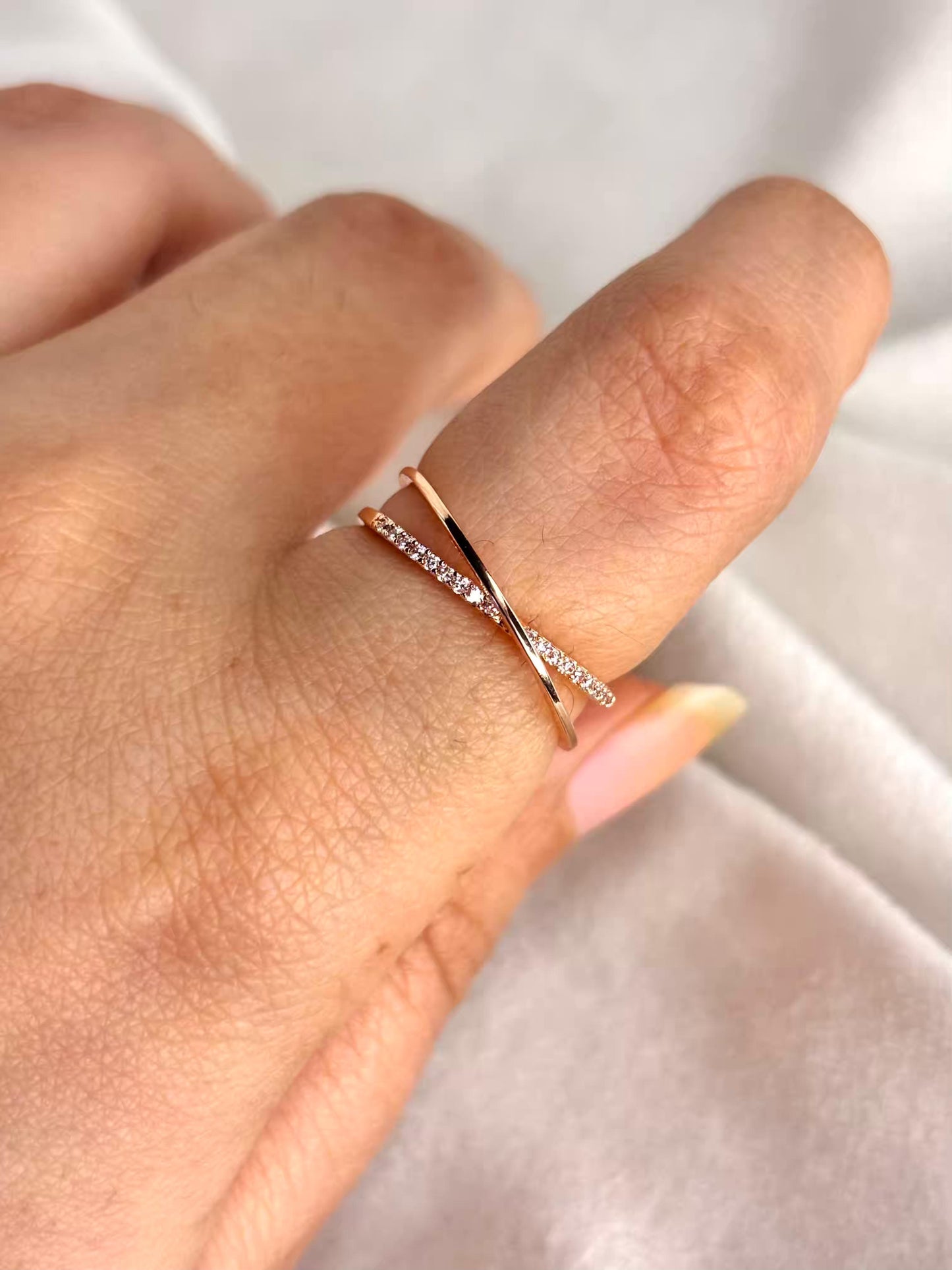 Minimal Criss Cross Ring 18K Gold Plated Adjustable Ring