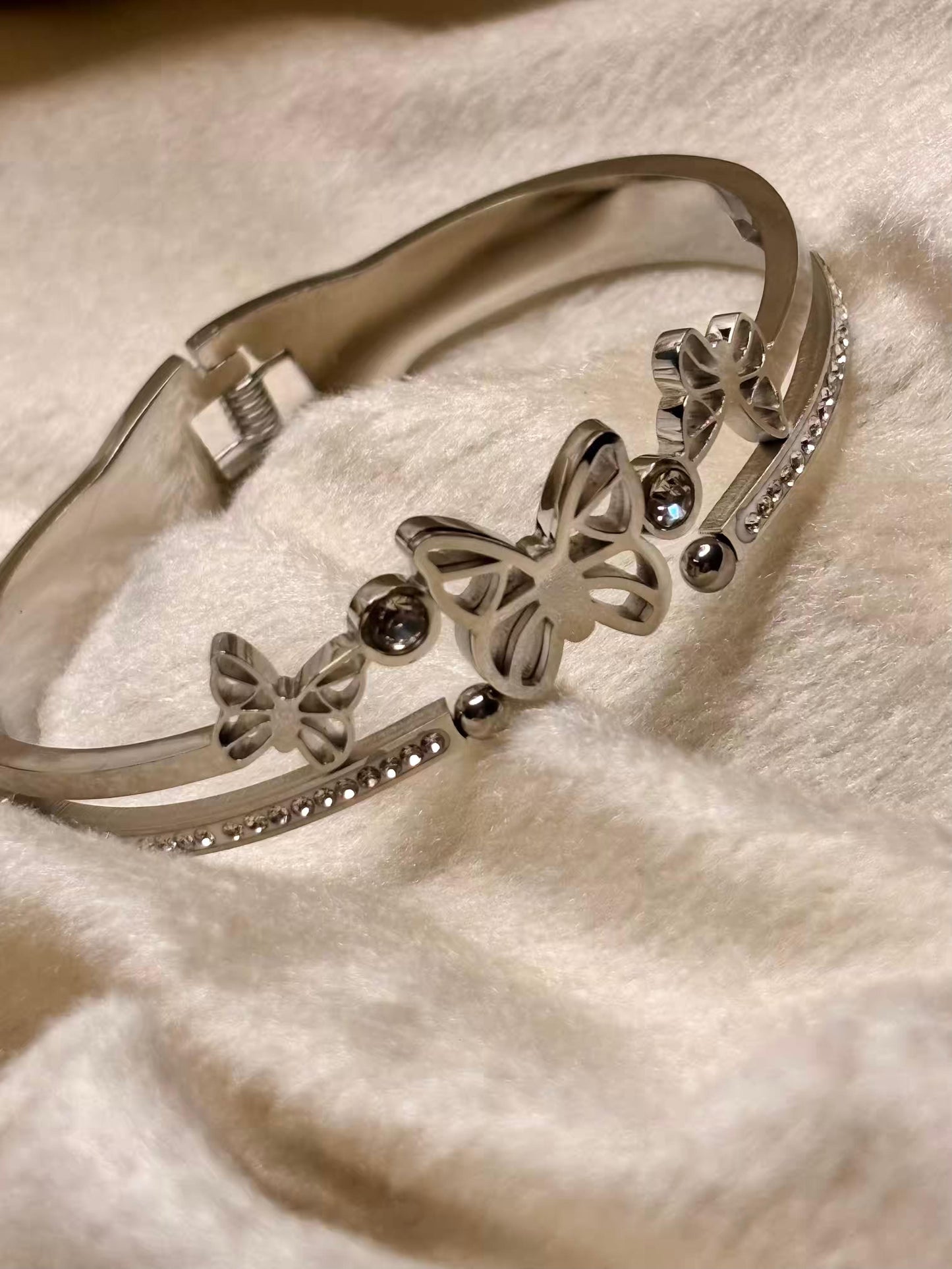 For Thin Wrist Silver Butterfly Triad Bangle Silver plated Premium Bangle 2.2 - 2.4 Size