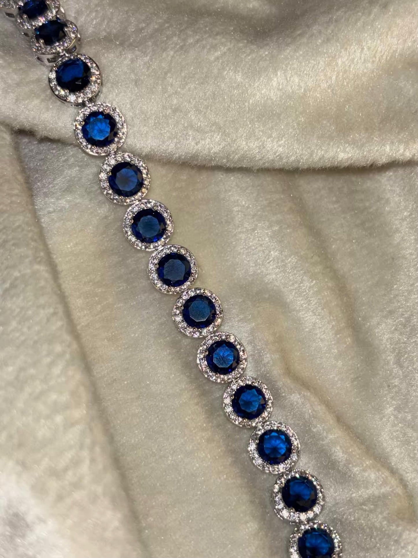 Sapphire Round Gem Studded Silver Premium Tennis Bracelet