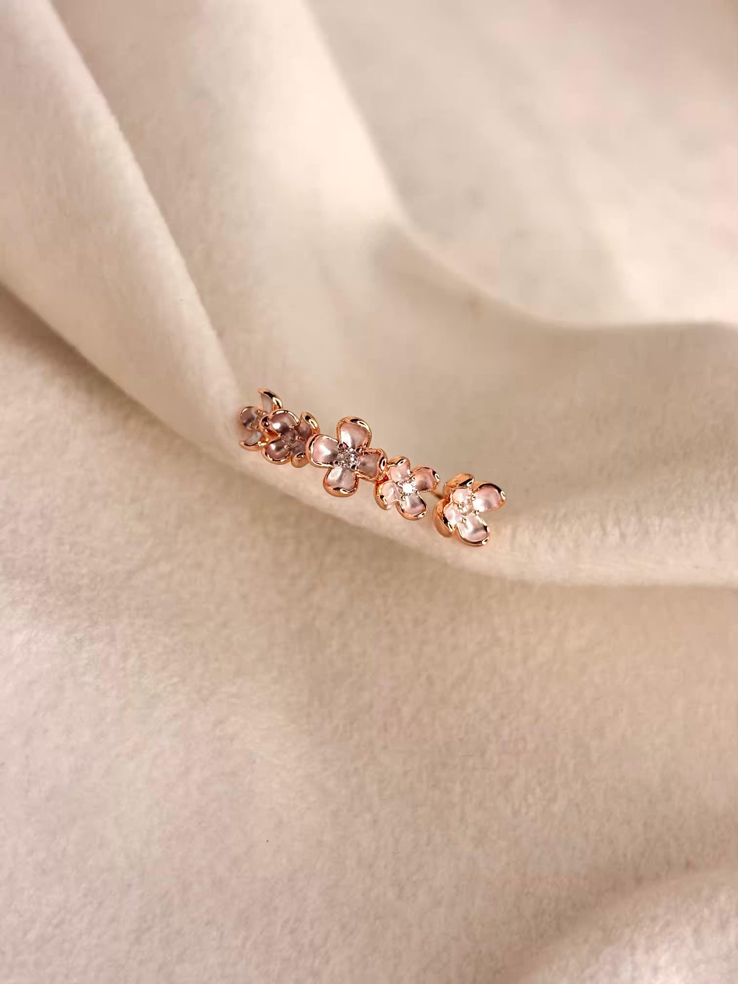 Flower stack Rose Gold Plated Adjustable Ring