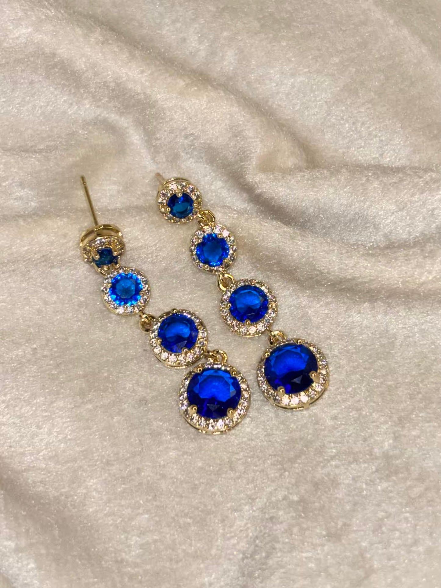 Shiny Sapphire Earrings Silver Plated Premium Earrings