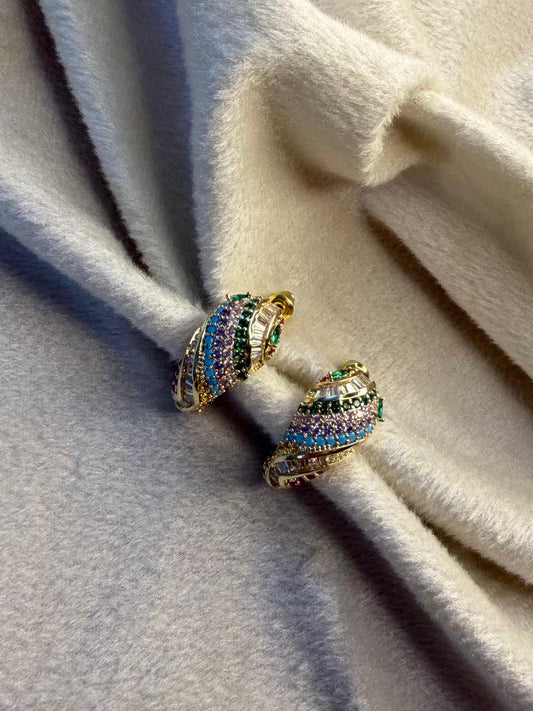 Serpentine Multicoloured Necklace, Bracelet, Earrings and Ring Full set Premium Gold Rhodium