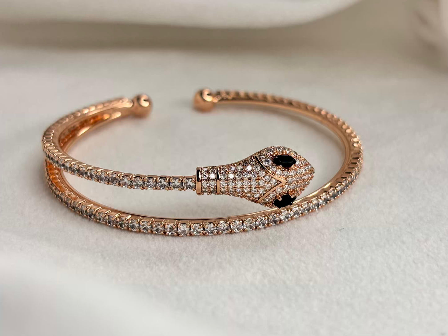 Snake Twine Studded Premium Kada Bracelet Bangle - Rose Gold Plated