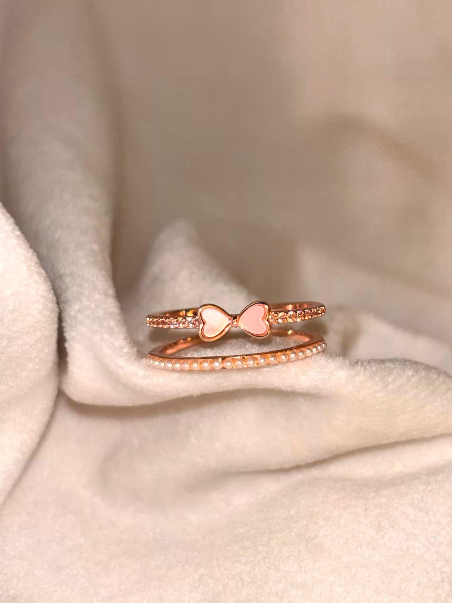 Double Hearts Ring Rose Gold plated Adjustable Ring