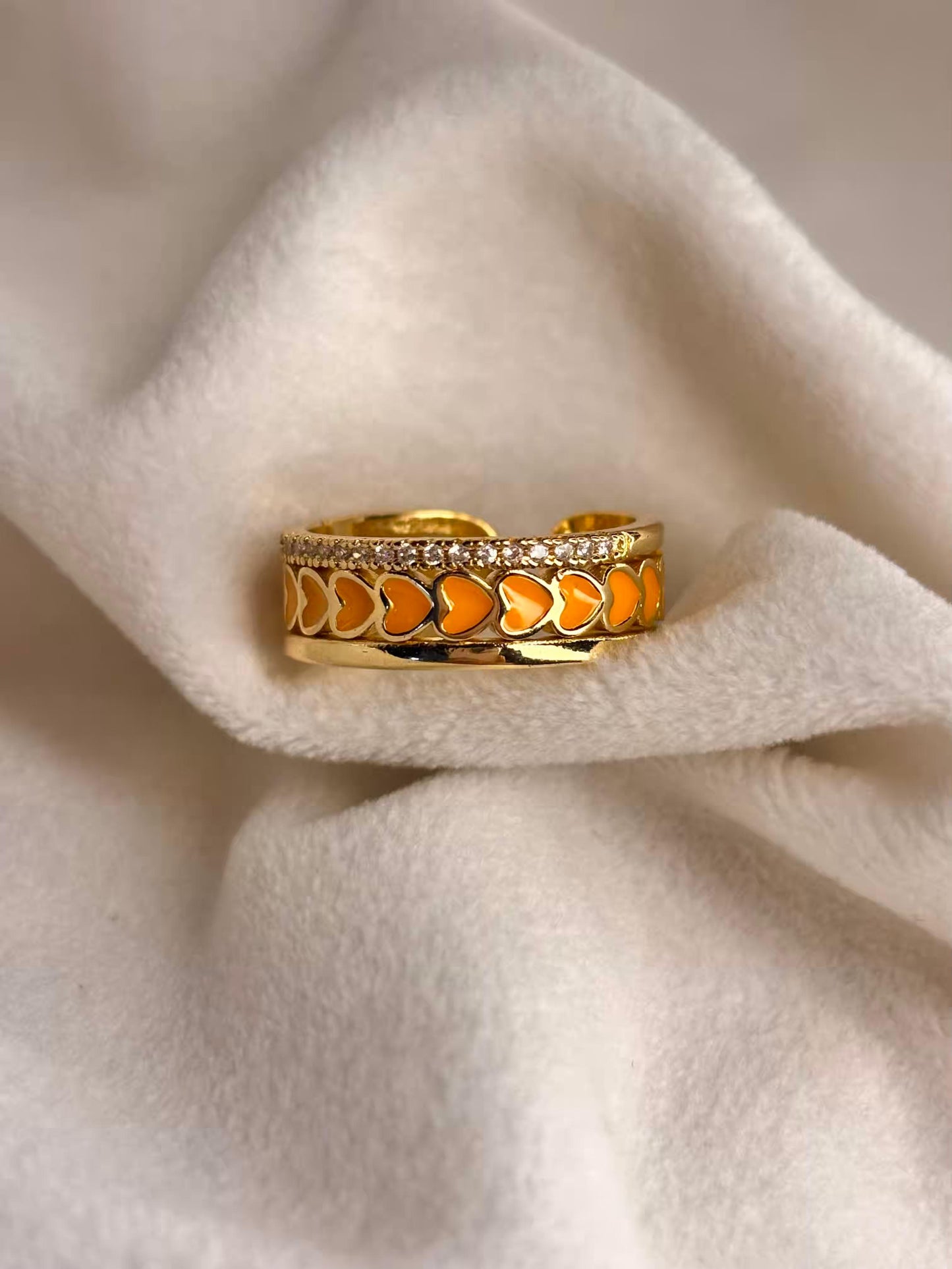 Stacked Orange Hearts Ring 18K Gold Plated Adjustable Ring