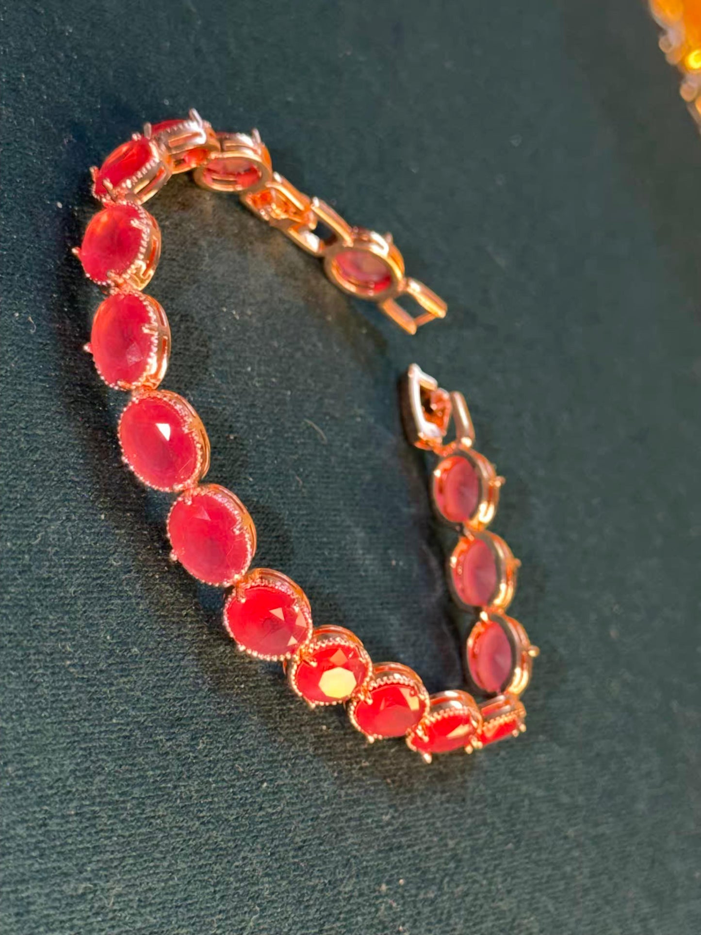 Ruby Red Oval Gold Plated Tennis Bracelet