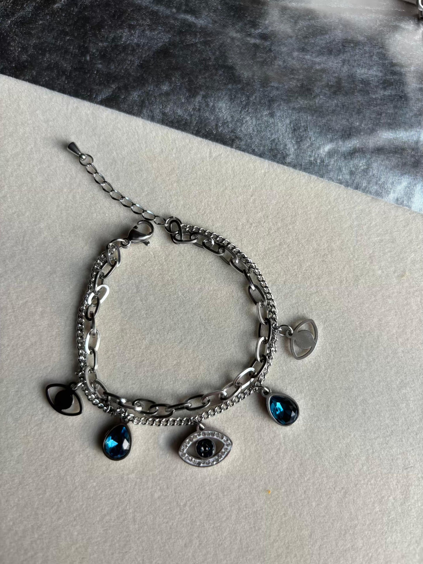 Silver Evil Eye Drops Charm Premium Silver Bracelet