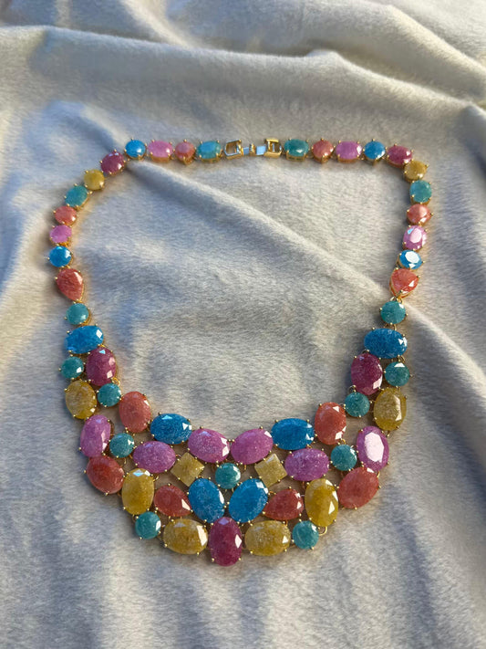 Premium Milky Stones In Rhodium Gold Premium Luxury Plating Necklace Set With Earrings