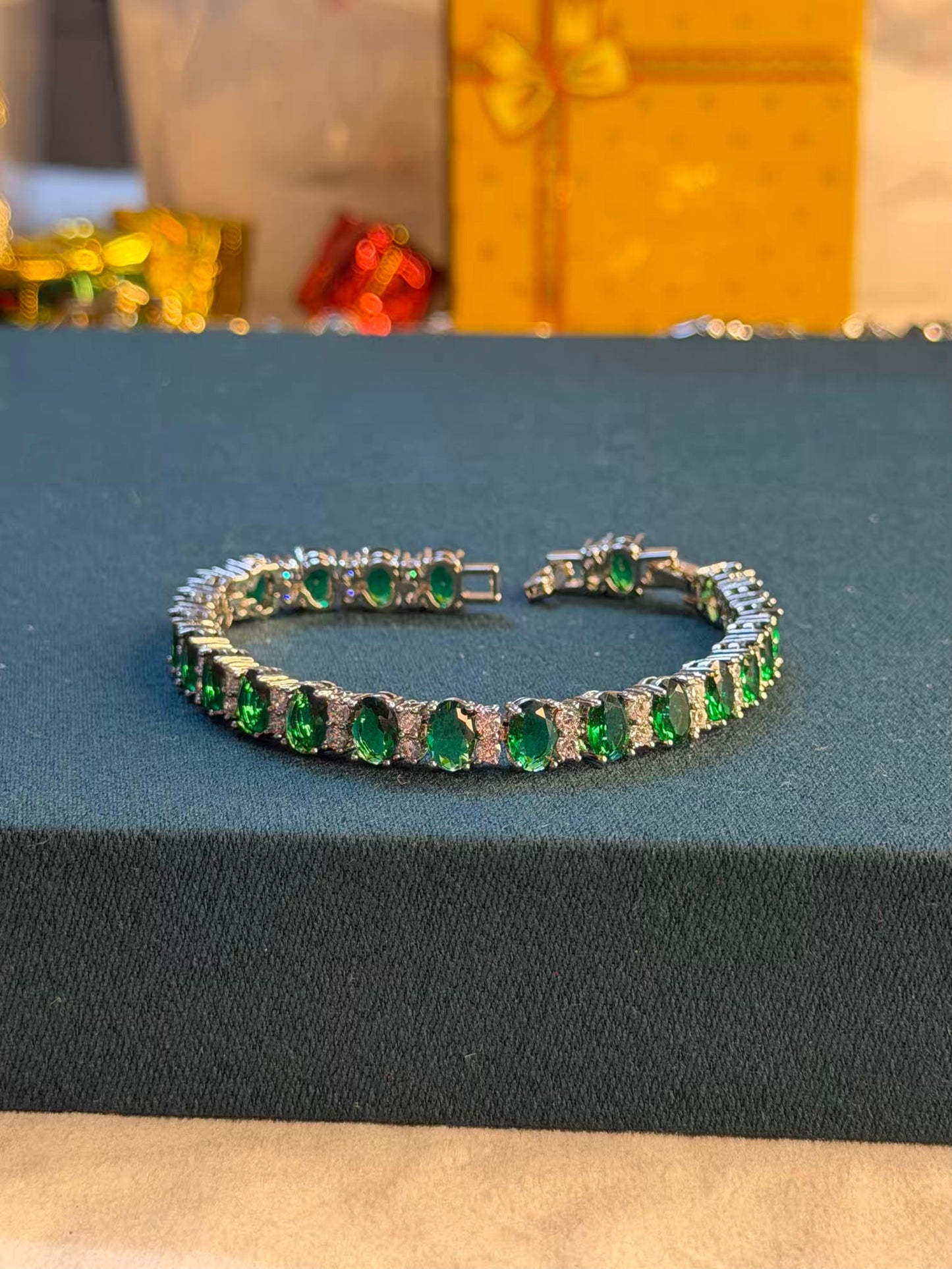 Emerald Aura Luxe Silver Plated Tennis Bracelet