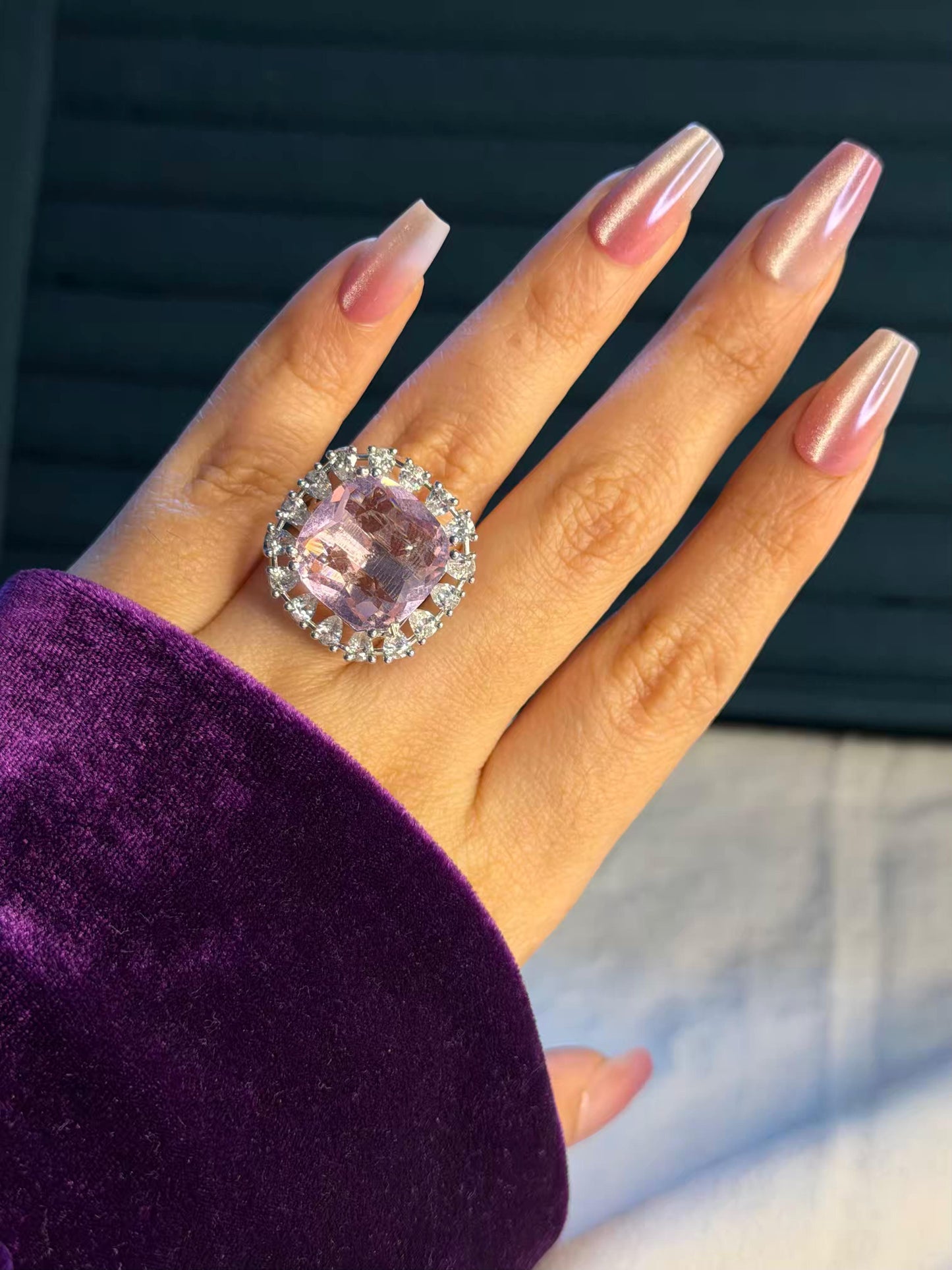 Blush Square Statement Silver Plated Premium Ring (Adjustable)