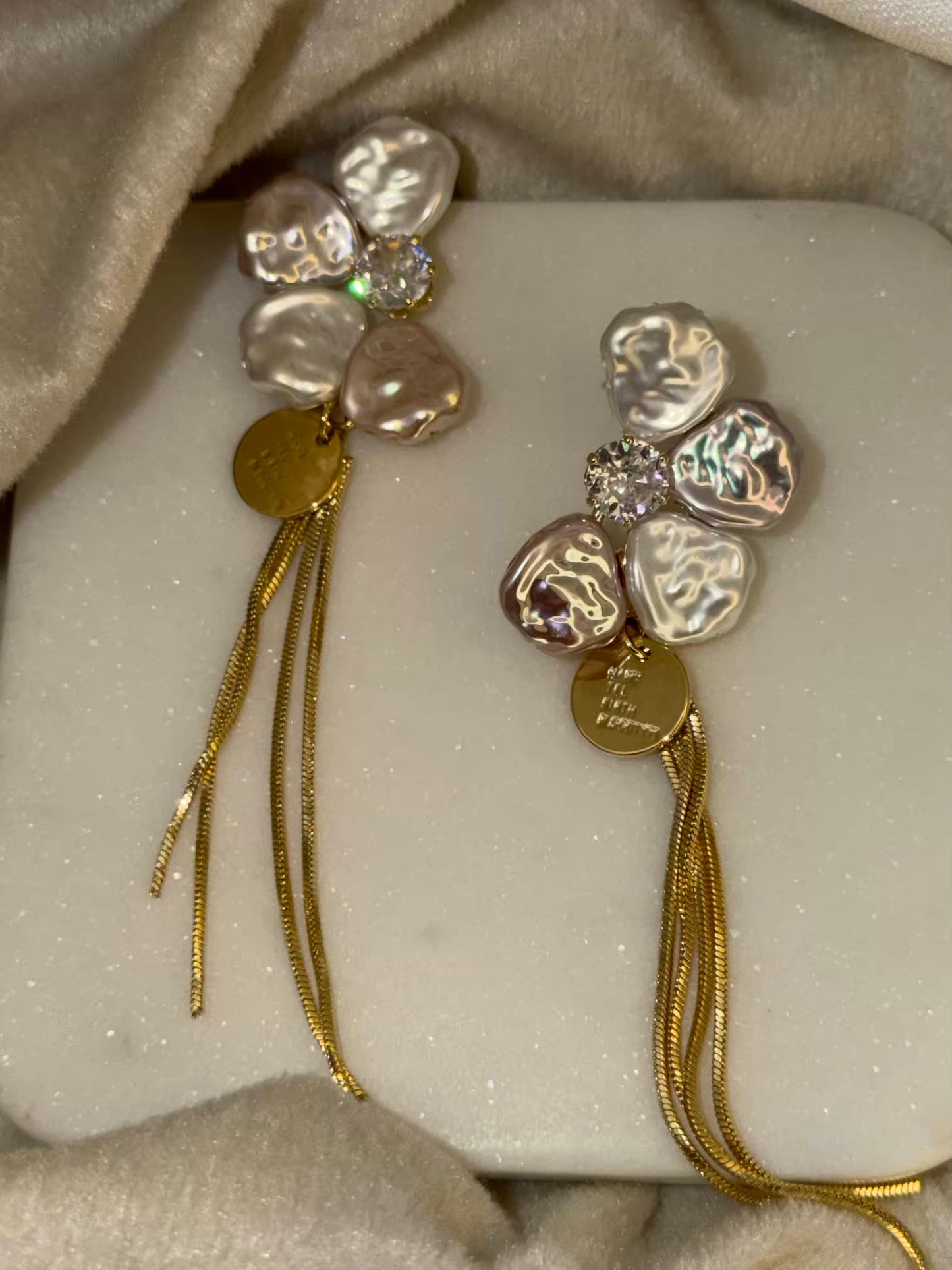 Unique White Flower Gold Plated Earrings