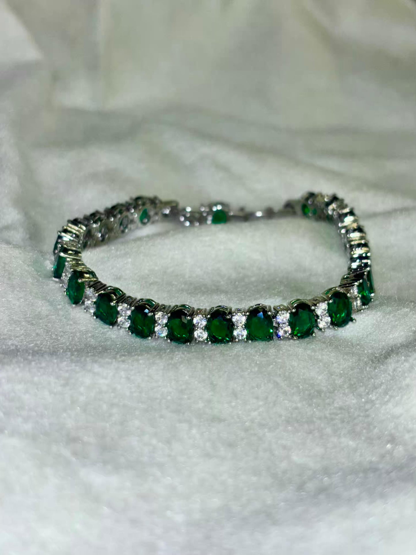 Green Twinkle Silver plated Premium Tennis Bracelet
