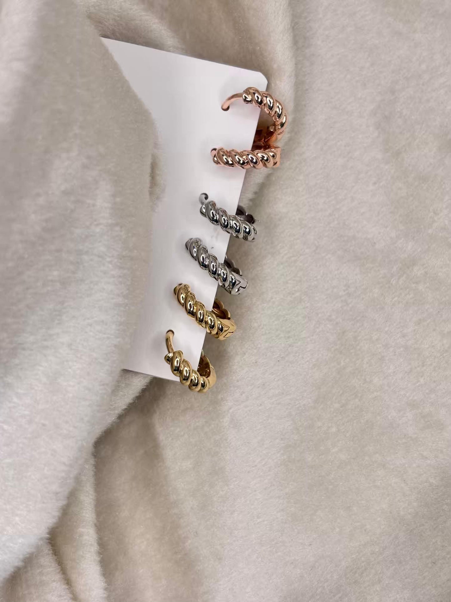 Multi Toned Twisted Small Hoops Set Premium Earrings ( Prepaid Only )