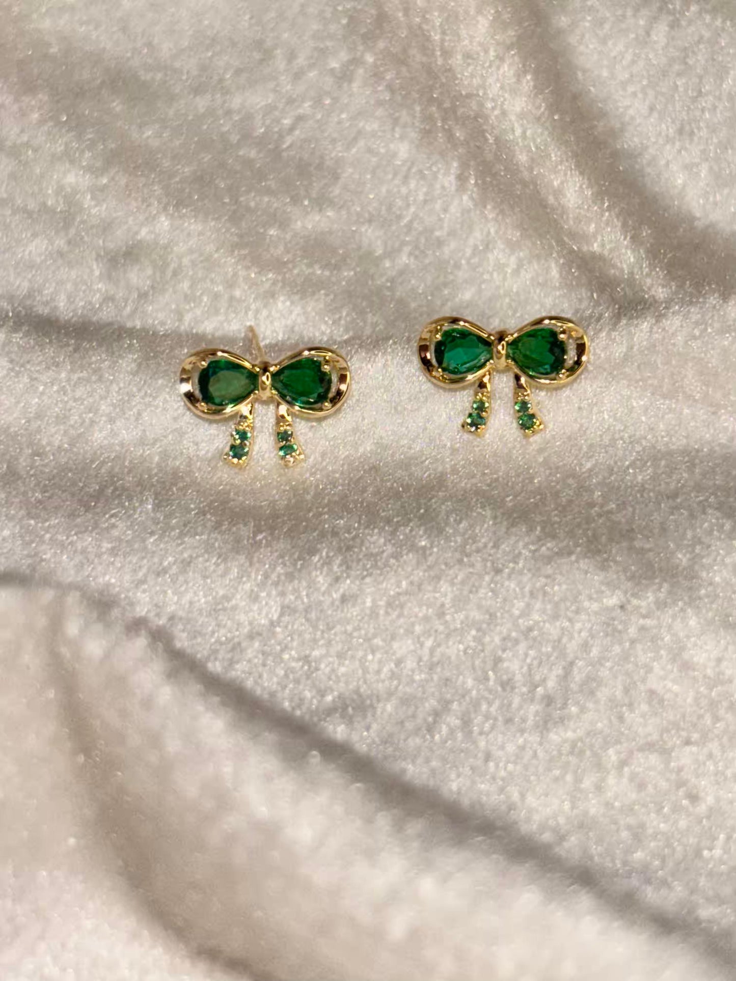 Emerald Bow Earrings 18K Gold Plated Premium Earrings