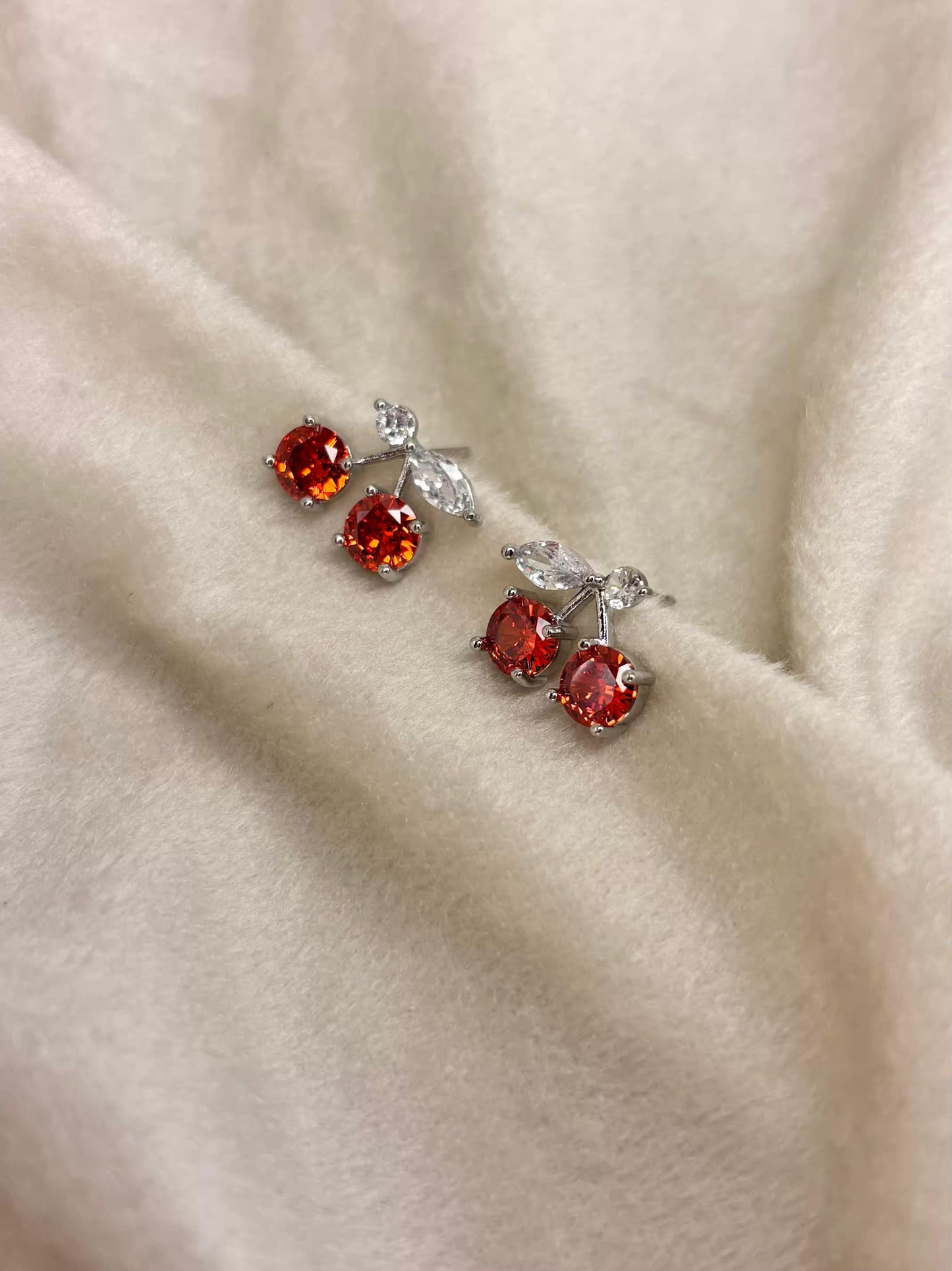 Silver Stalk Cherry Earrings Silver Plated Premium Earrings
