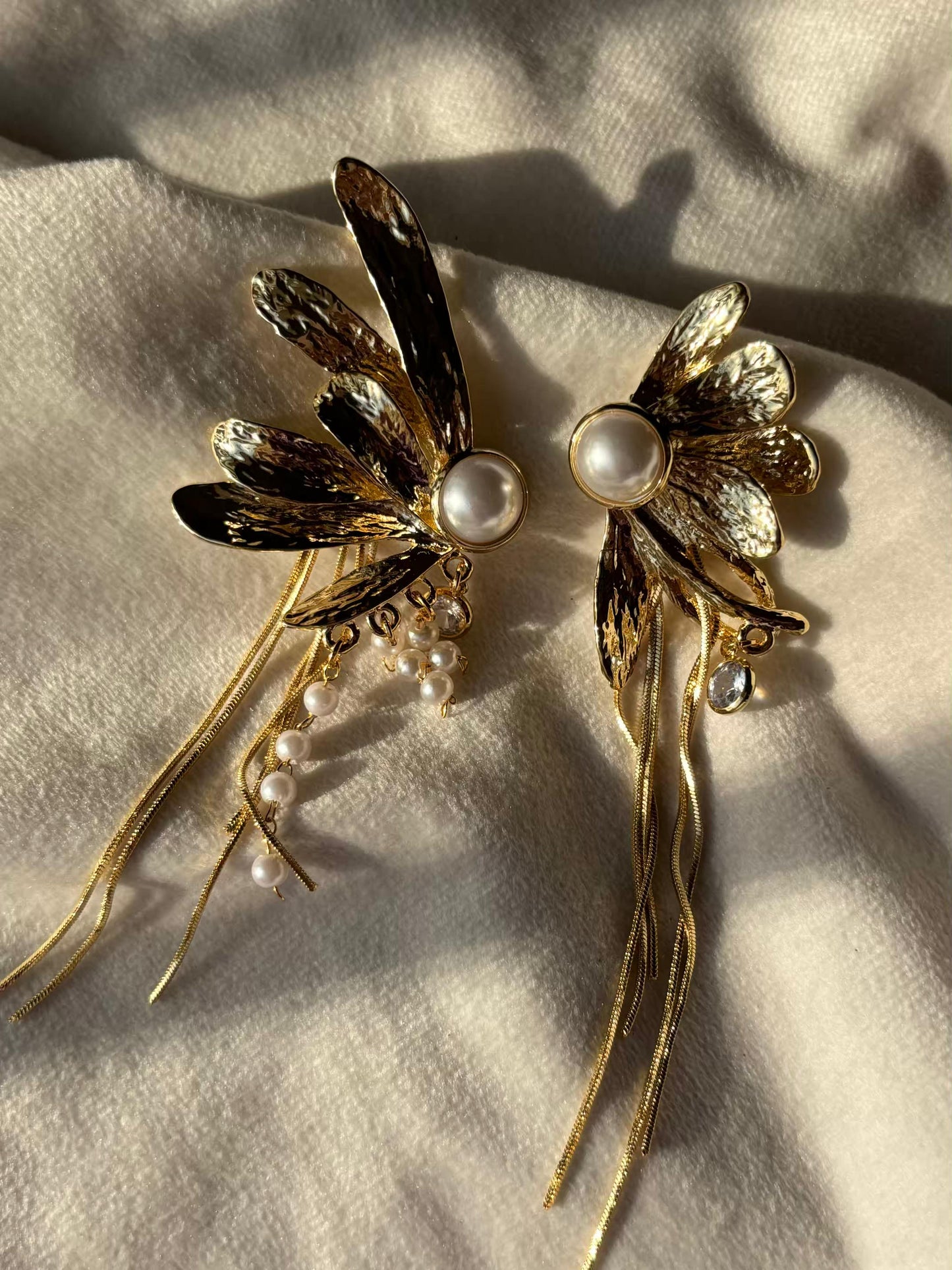 Half Pearl Dangles Studds Earrings 18K Gold Plated Premium Earrings