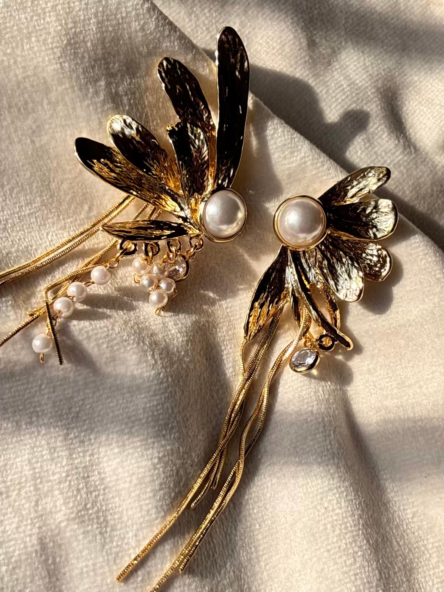 Half Pearl Dangles Studds Earrings 18K Gold Plated Premium Earrings