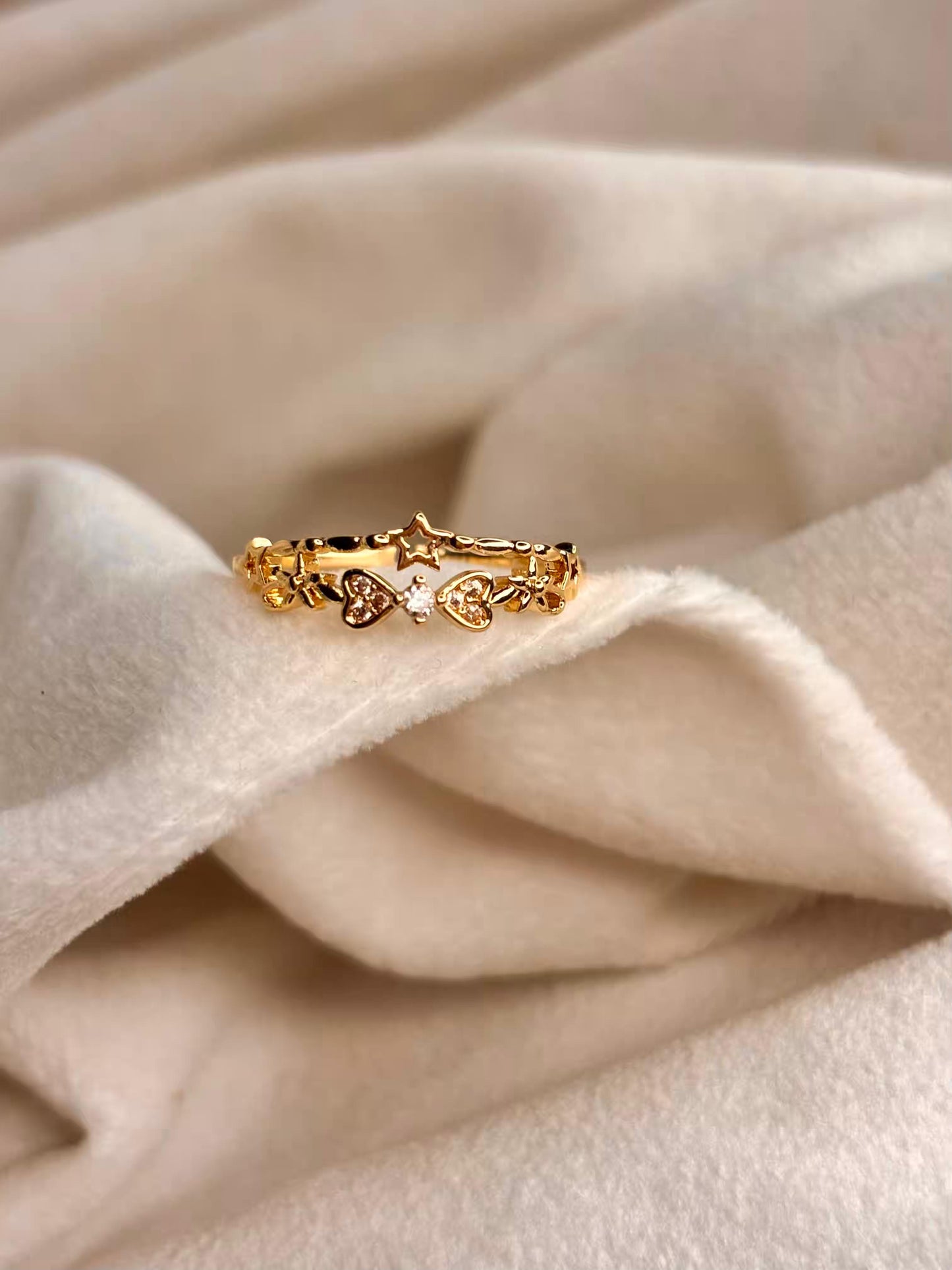 Carved Hearts Ring 18K Gold plated Adjustable Ring