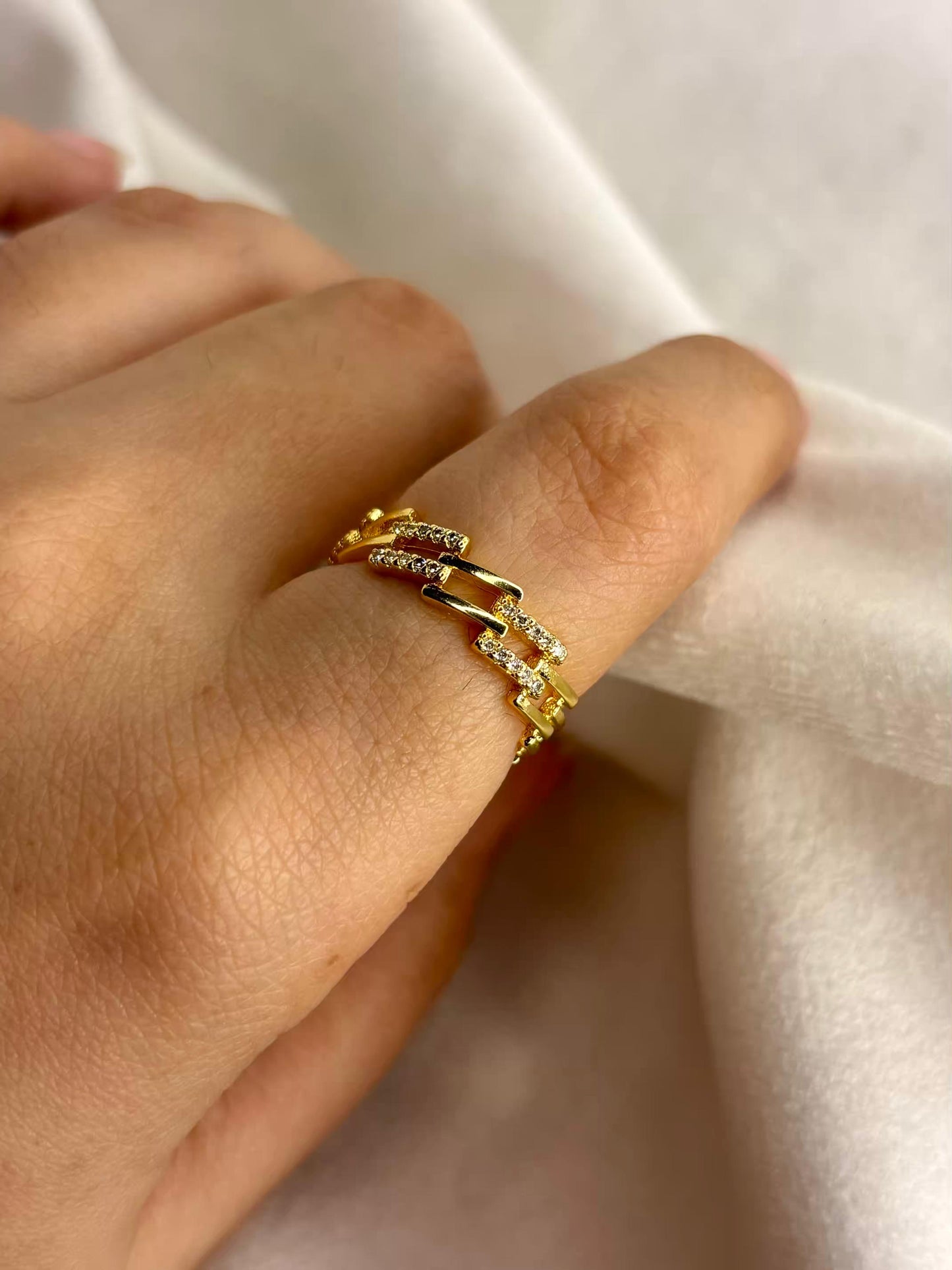 Slanted Square Ring Gold Plated 18K Adjustable Ring