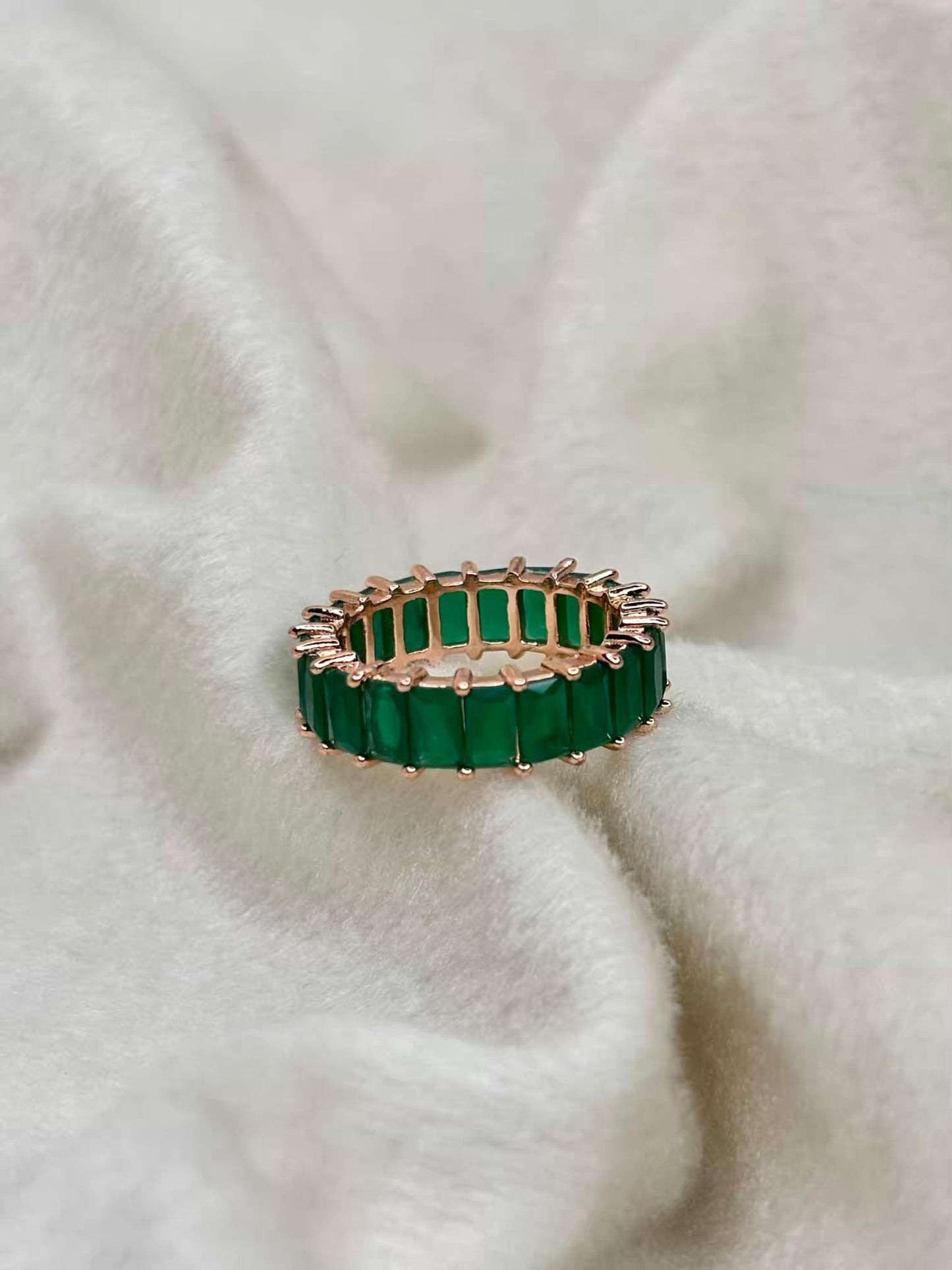 Emerald Square Cut Stone Band 18K Gold Plated Premium Ring