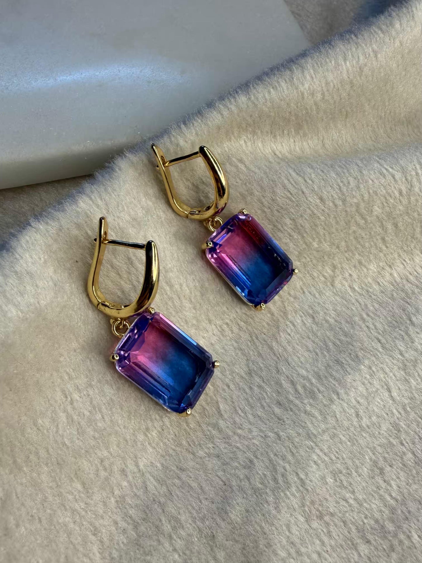 Twilight Blue-Pink Stud Gold Plated Earrings