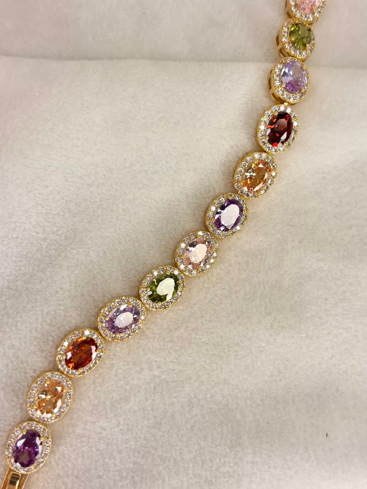 Oval Multicolor Shimmer 18K Gold plated Premium Tennis Bracelet