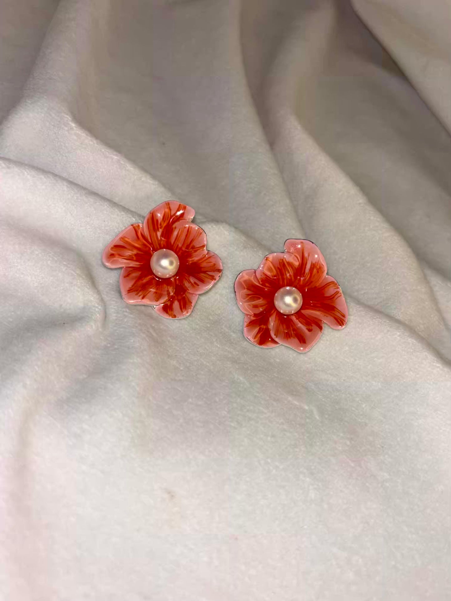Orange Flora Ear Studds 18K Gold Plated Premium Earrings