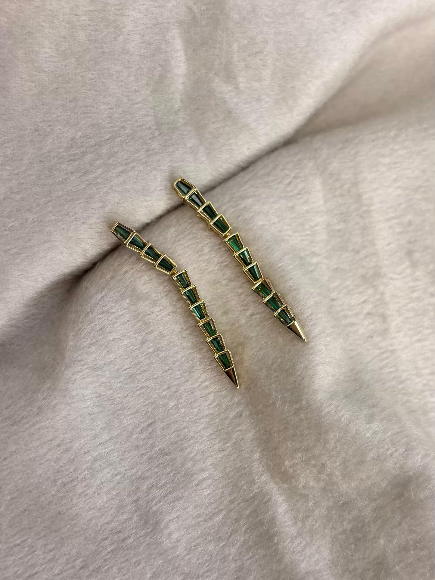 Emerald Green Centipede Earrings 18K Gold Plated Premium Earrings