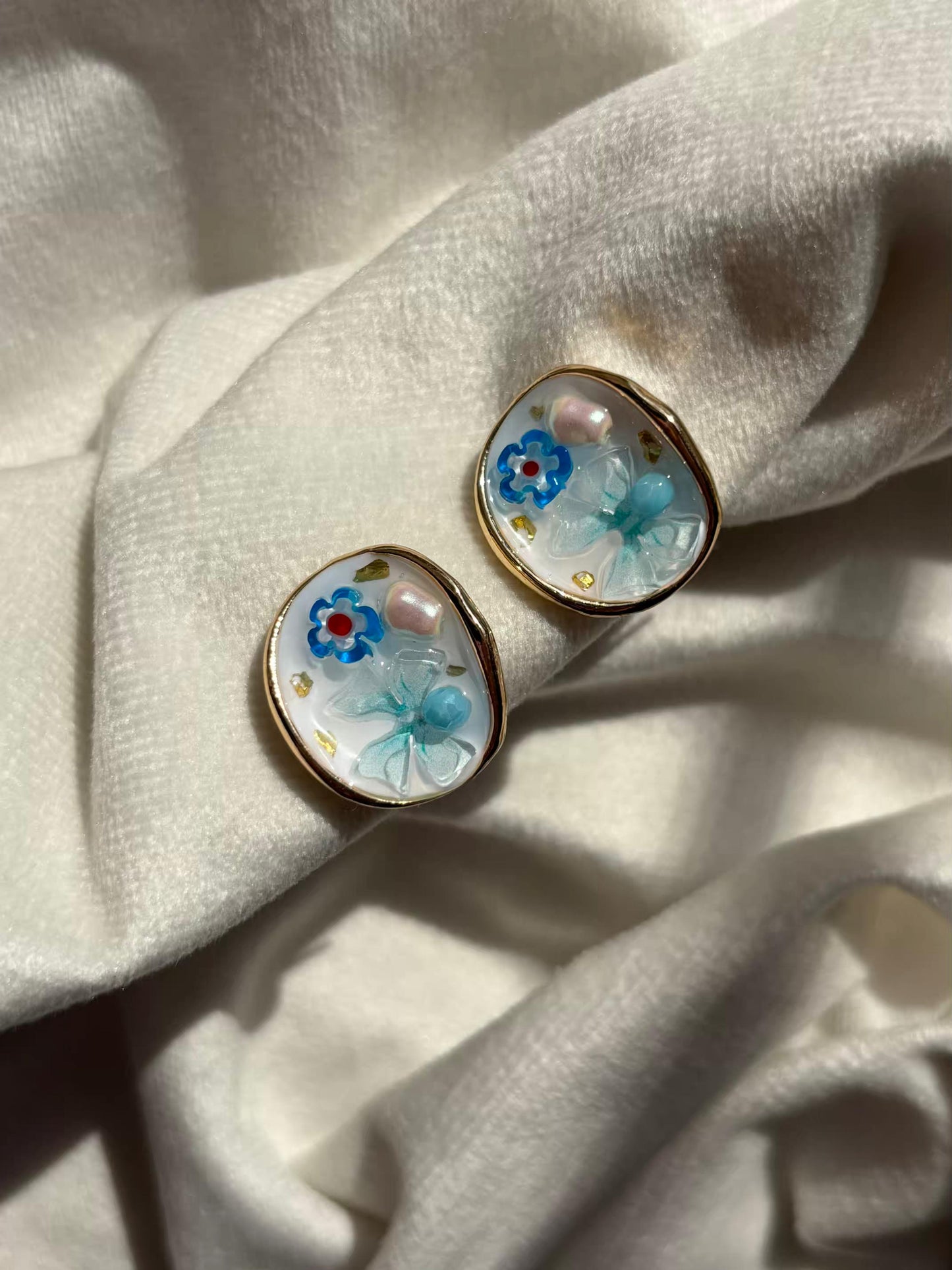 Sky Blue Resin Studds Earrings 18K Gold Plated Premium Earrings