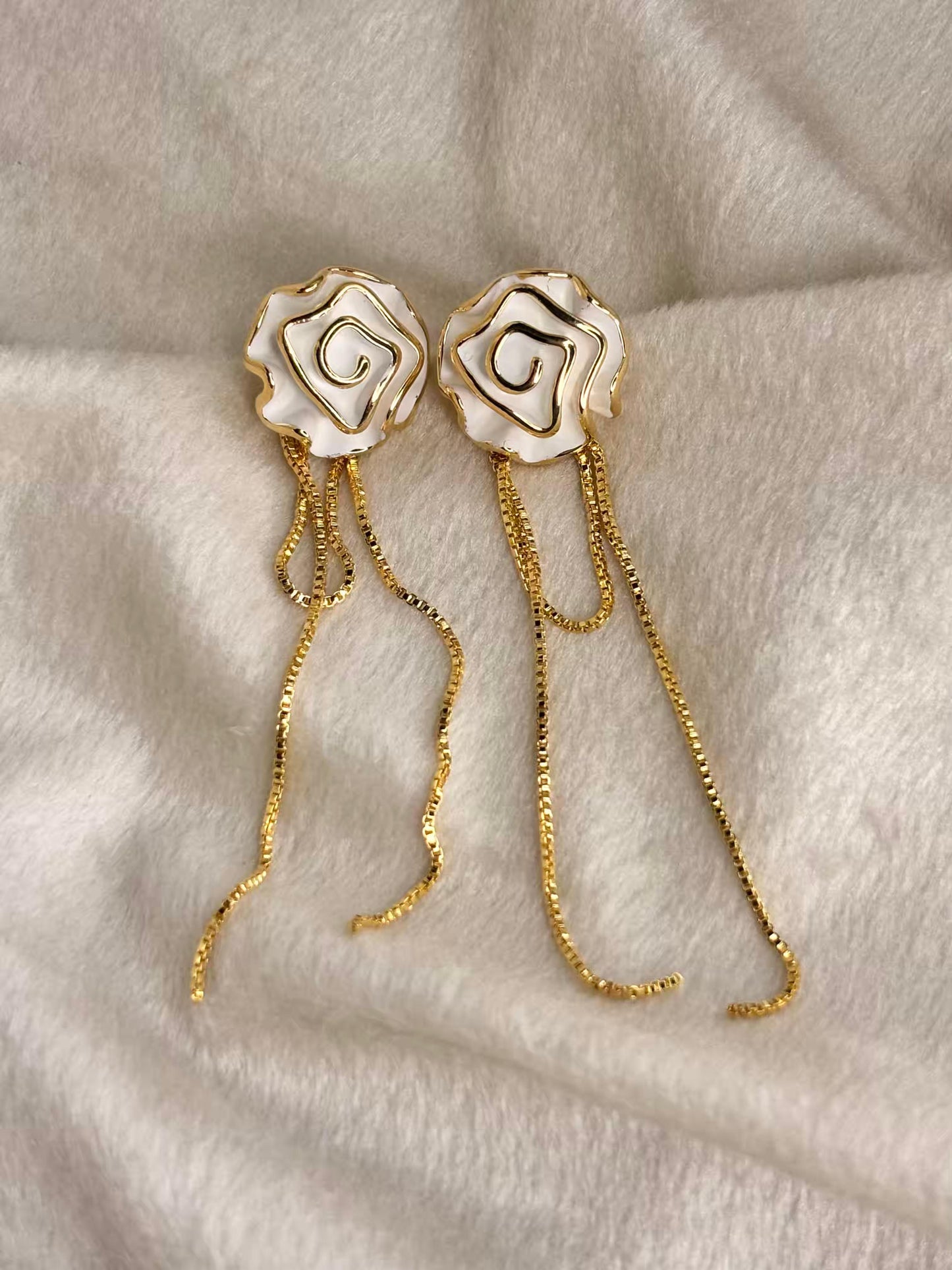 Gold Chain Rose Earrings 18K Gold Plated Premium Earrings
