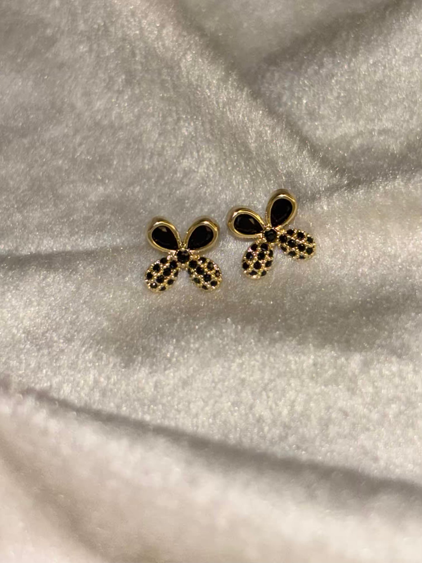 Tiny Black Flora Studds Earrings 18K Gold Plated Premium Earrings
