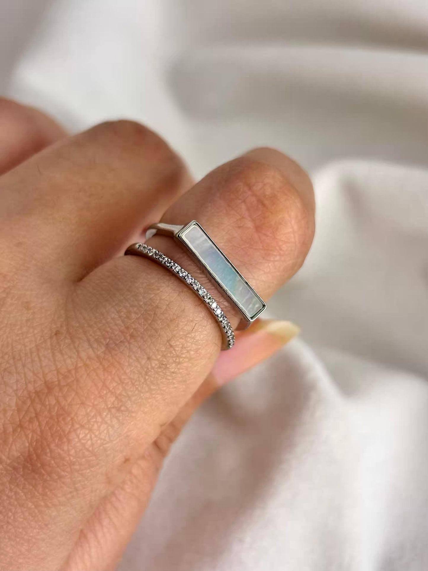 White Film Ring (Silver) Adjustable Ring