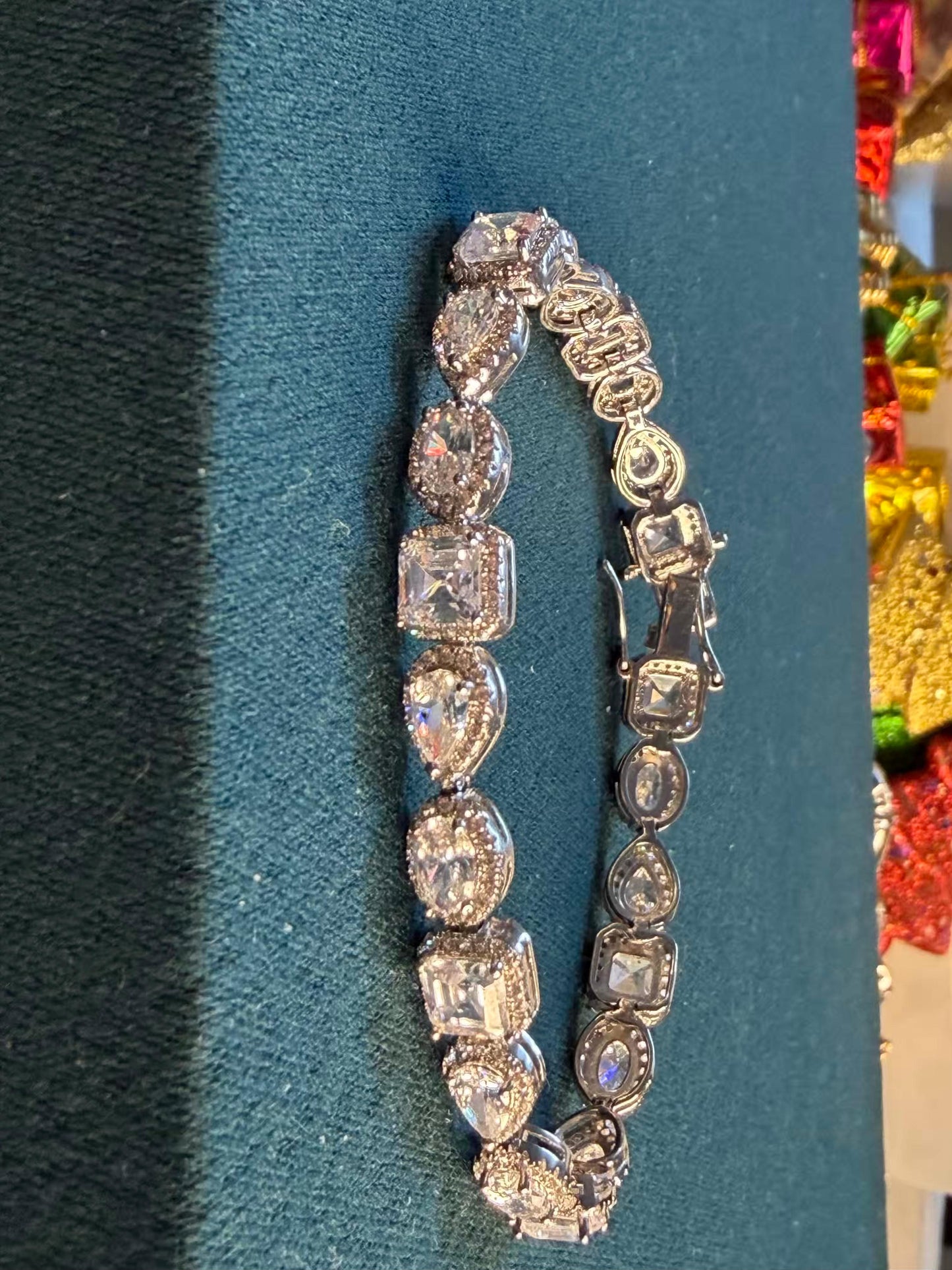 White Halo Shaped Silver Plated Tennis Bracelet