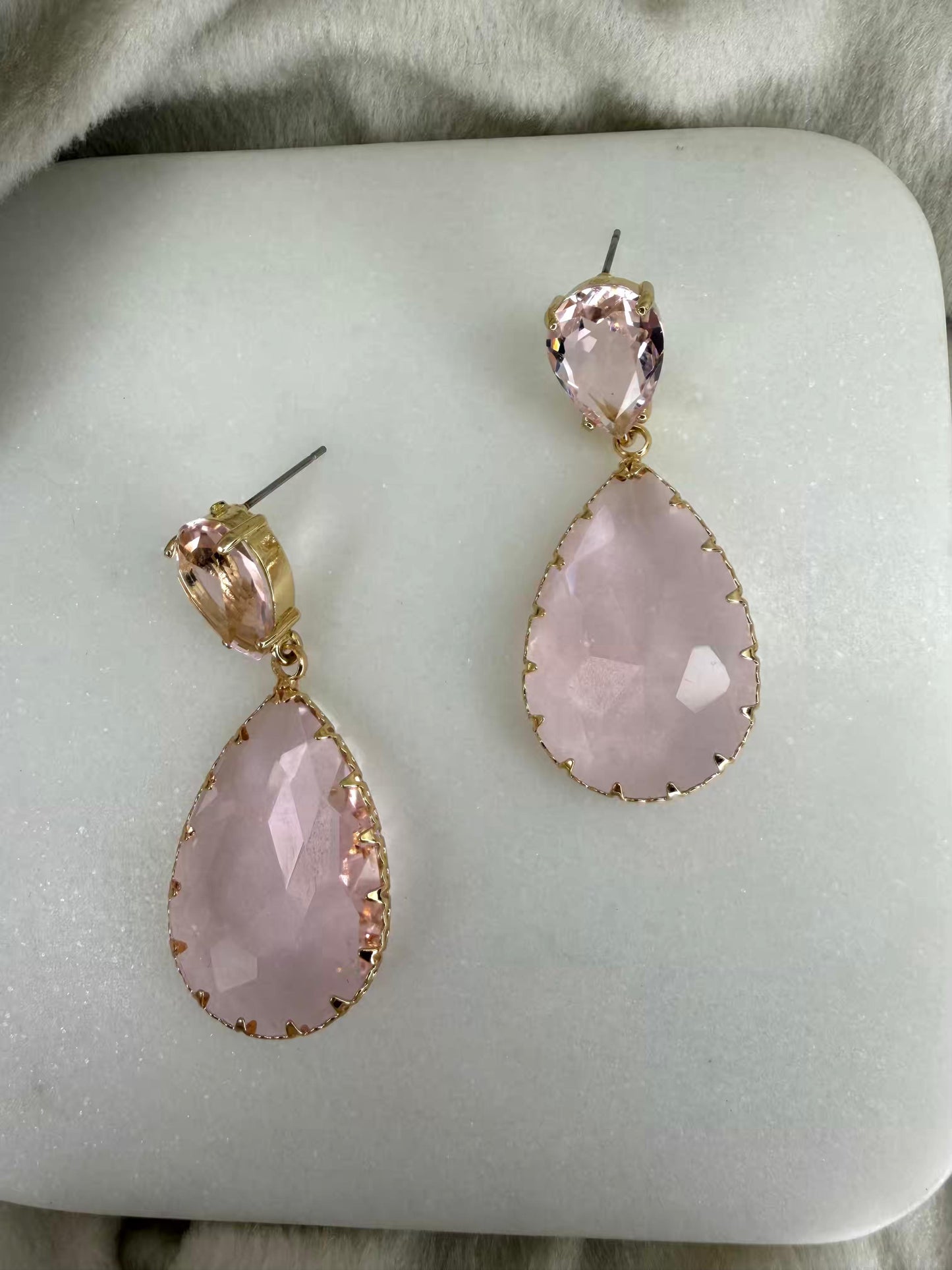 Elegant Pink Stones Gold Plated Earrings