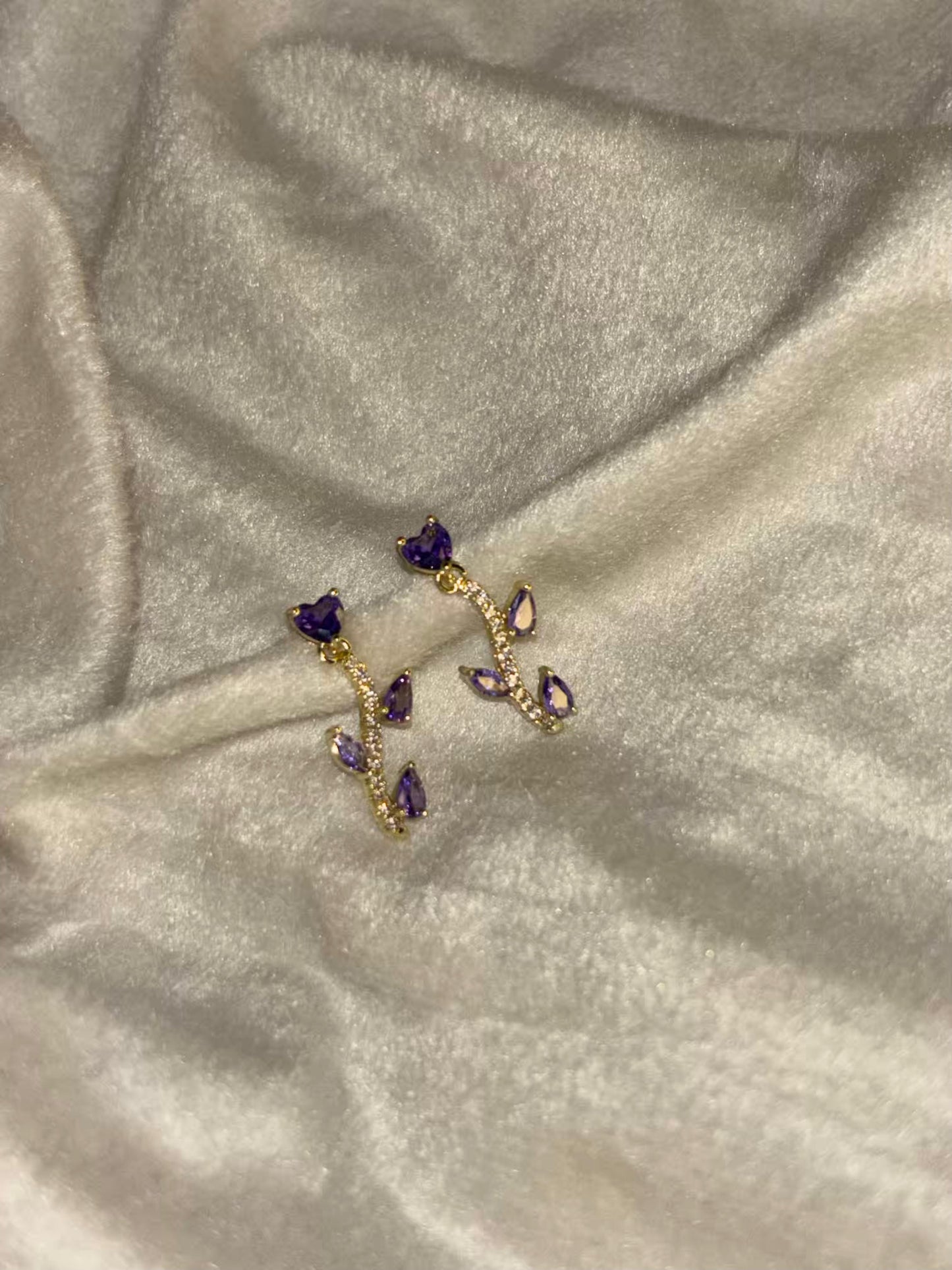Purple Rose Stalk Earrings 18K Gold Plated Premium Earrings