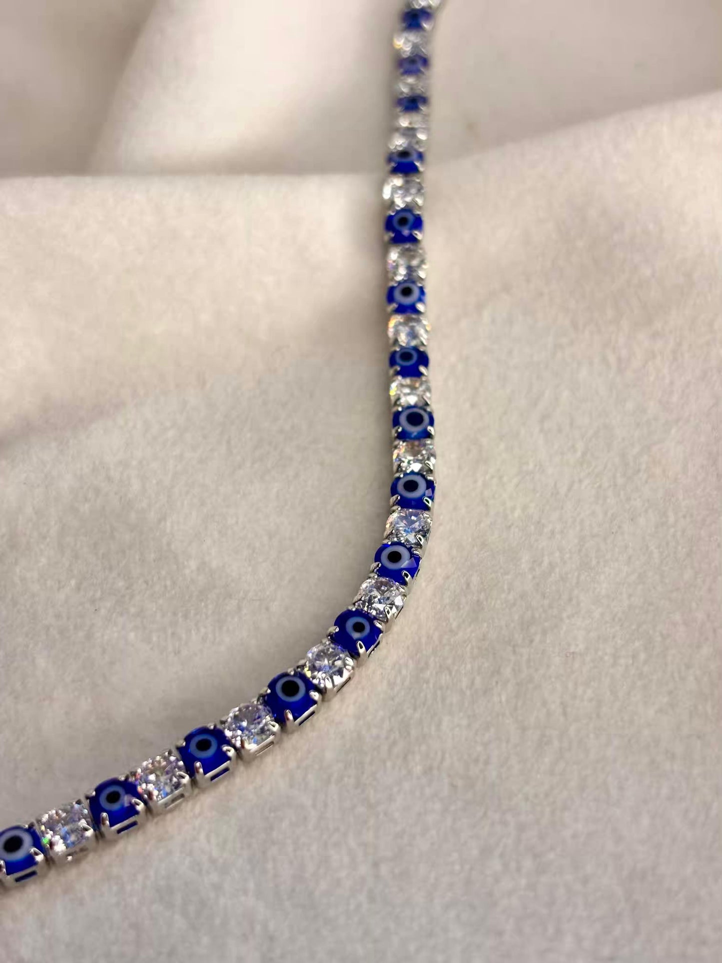 Evil Eye Blue Silver plated Premium Tennis Bracelet