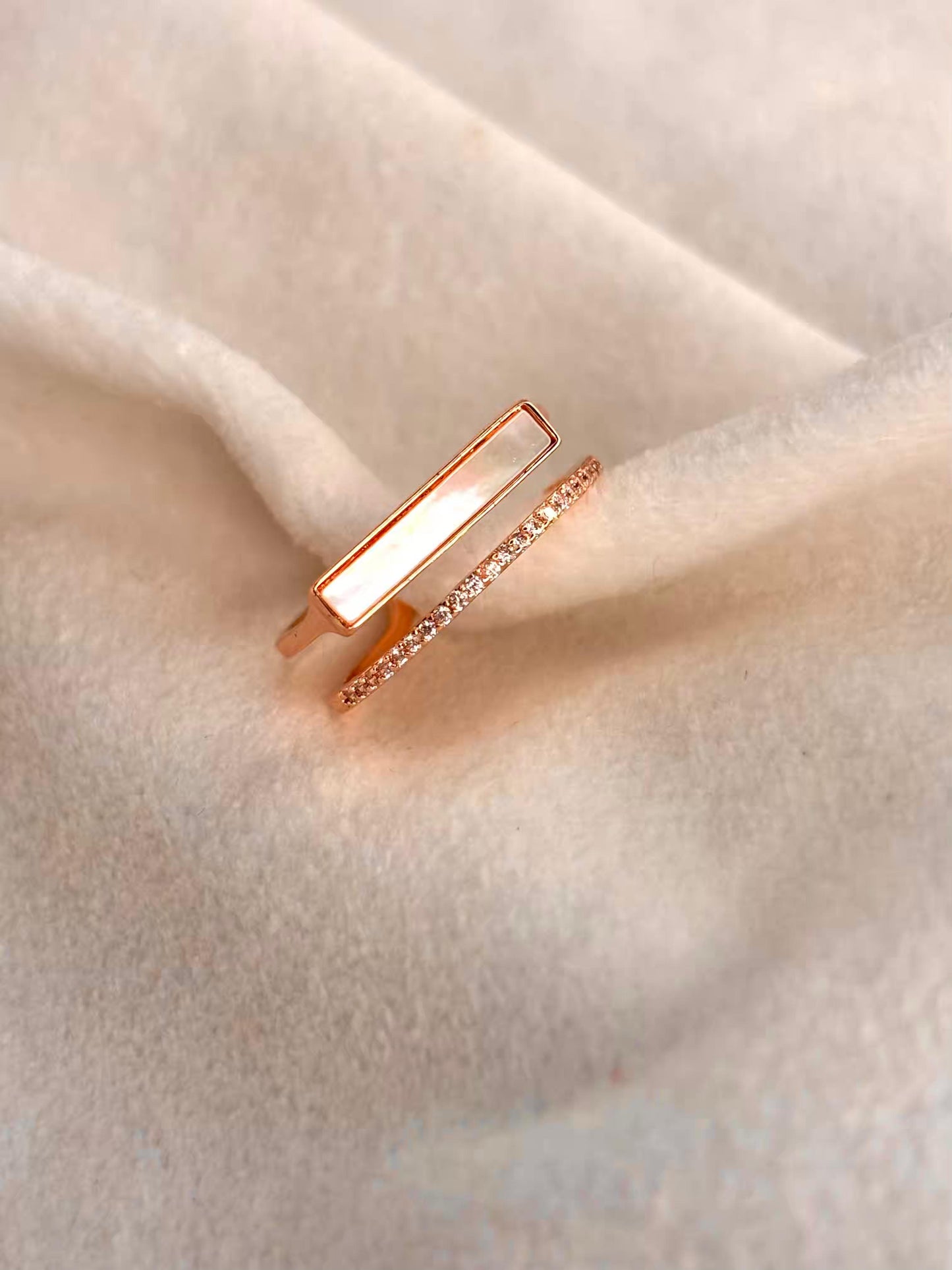 White Film Ring Rose Gold Plated Adjustable Ring