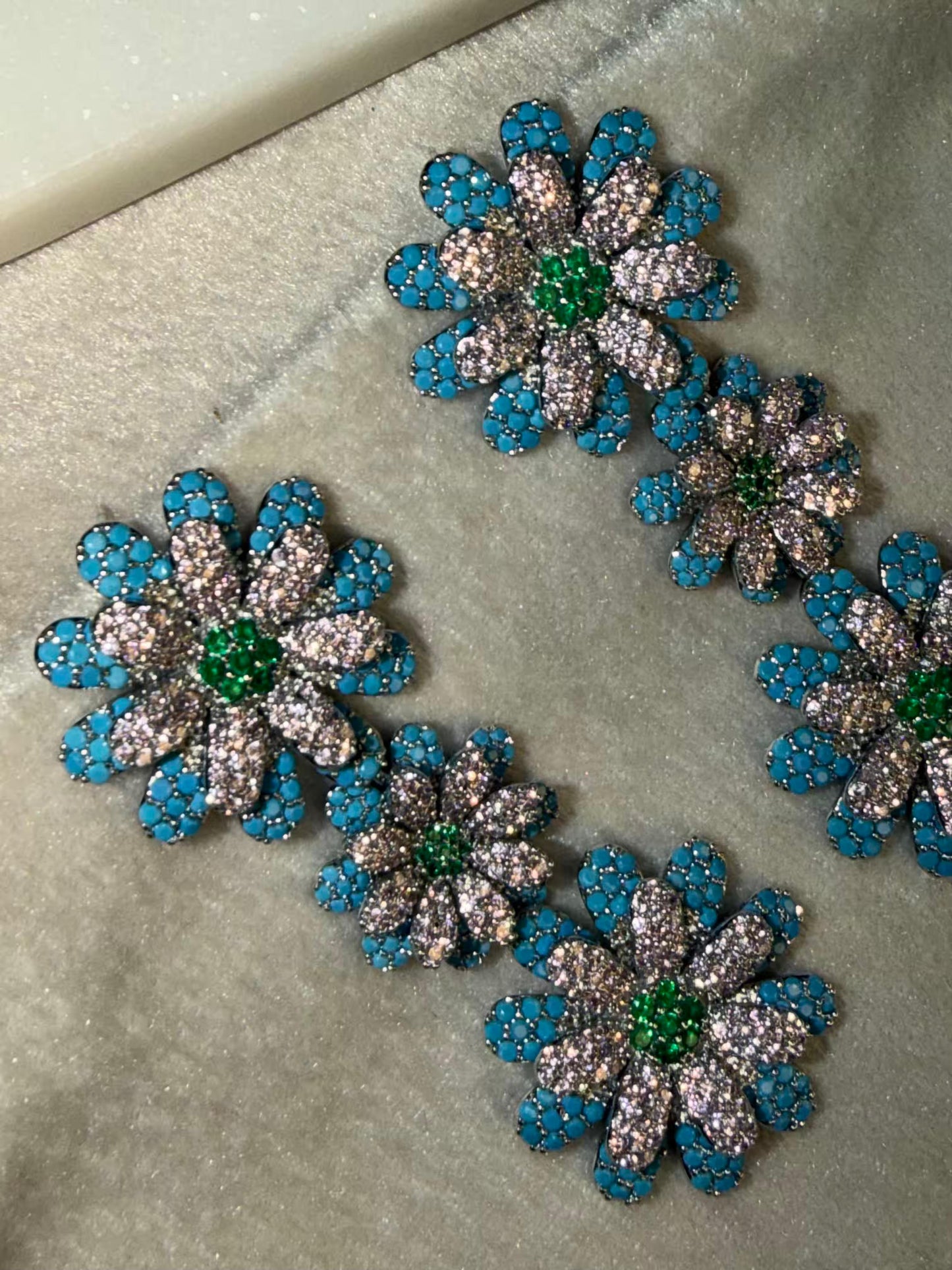 Aqua And White Floral Luxury Party Wedding Rhodium Silver Plating Earrings