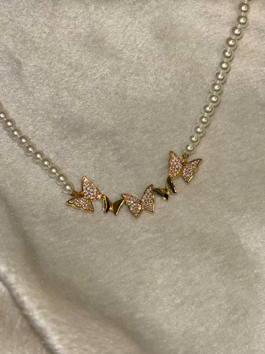Butterfly Pearl Necklace 18K Gold Plated Premium Necklace