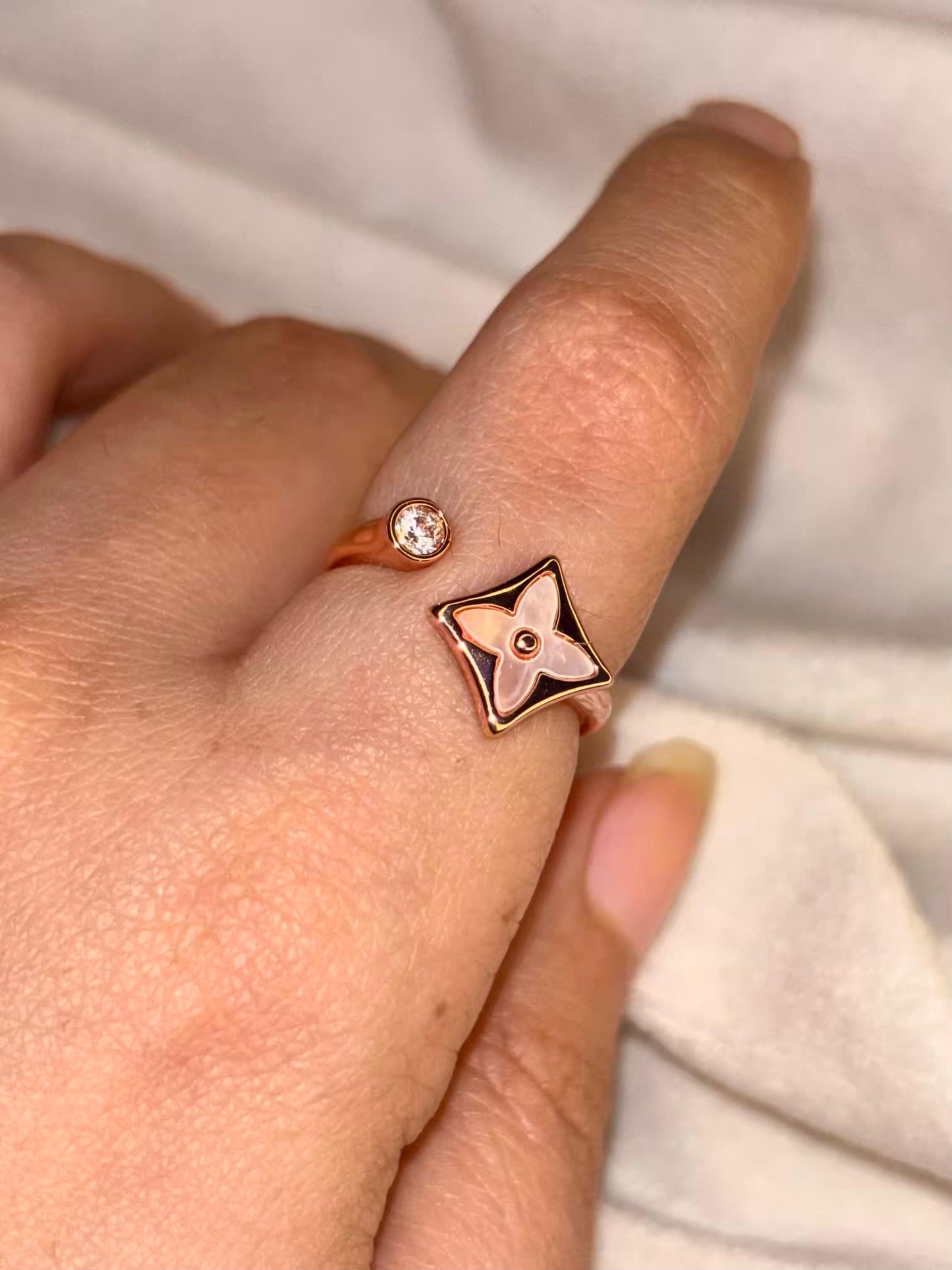 Square Clover Rose Gold plated Adjustable Ring