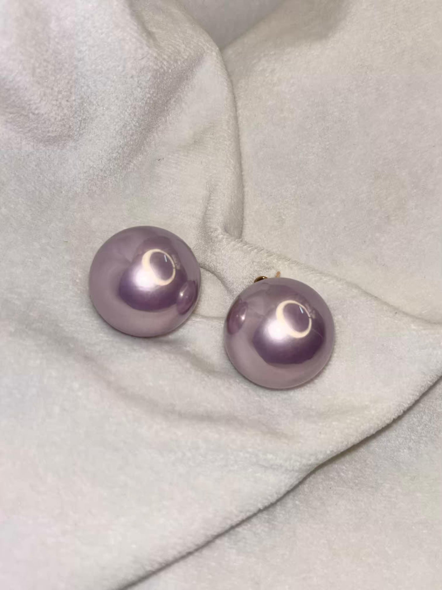 Purple 2.2cm Pearl Clip ons Studs Premium Earrings - 18K Gold Plated